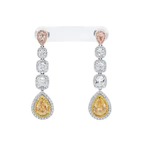Fancy Yellow Diamond Earrings, 7.33 Ct. TW, Pear shape,Earrings Diamond Yellow