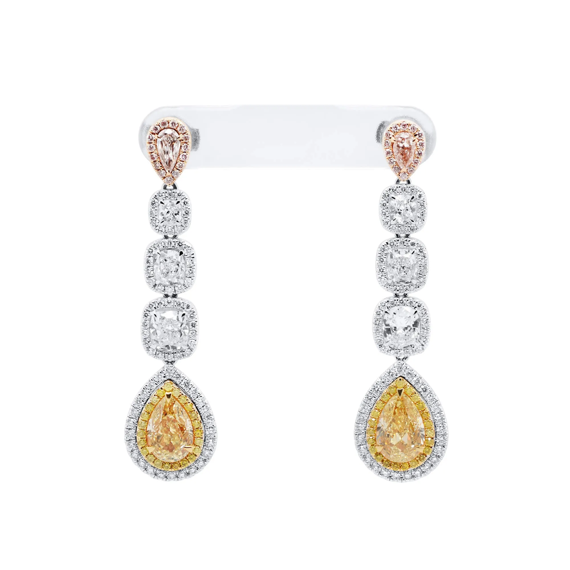 Fancy Yellow Diamond Earrings, 7.33 Ct. TW, Pear shape,Earrings Diamond Yellow