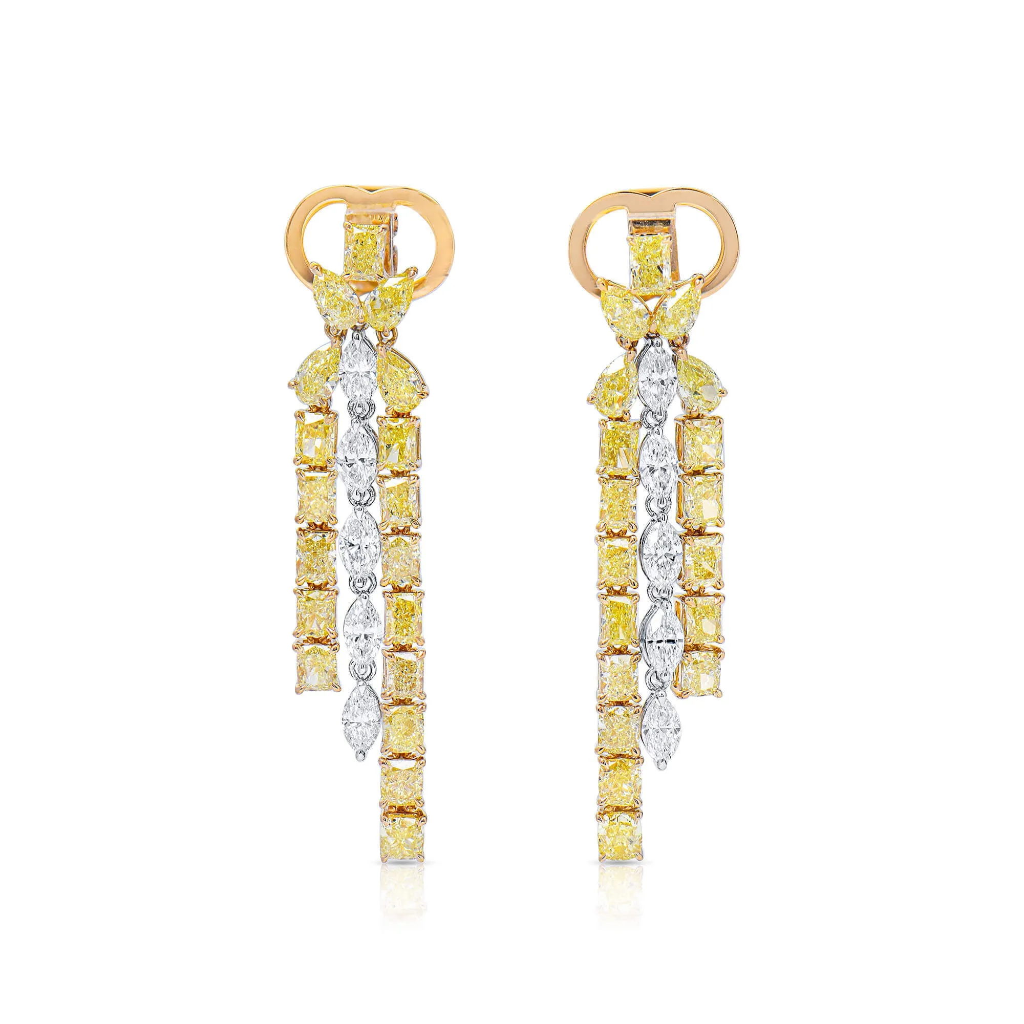 Fancy Yellow Diamond Earrings, 7.50 Ct. TW, MIX shape,Earrings Diamond Yellow