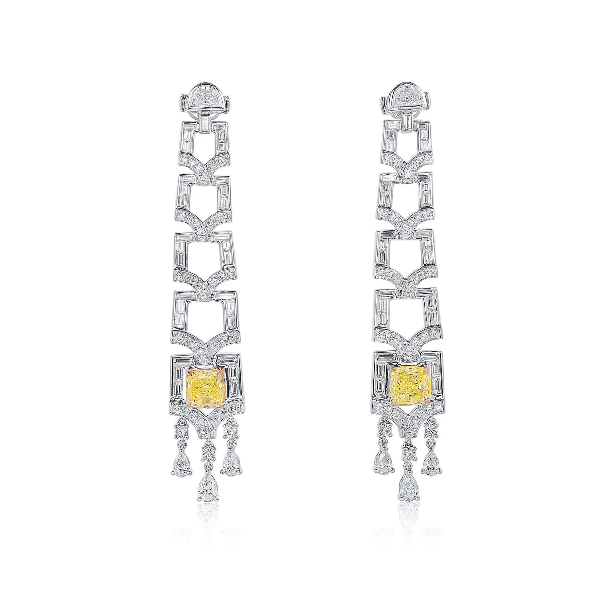 Fancy Yellow Diamond Earrings, 7.86 Ct. TW, Cushion shape, GIA Certified,Earrings Diamond Yellow