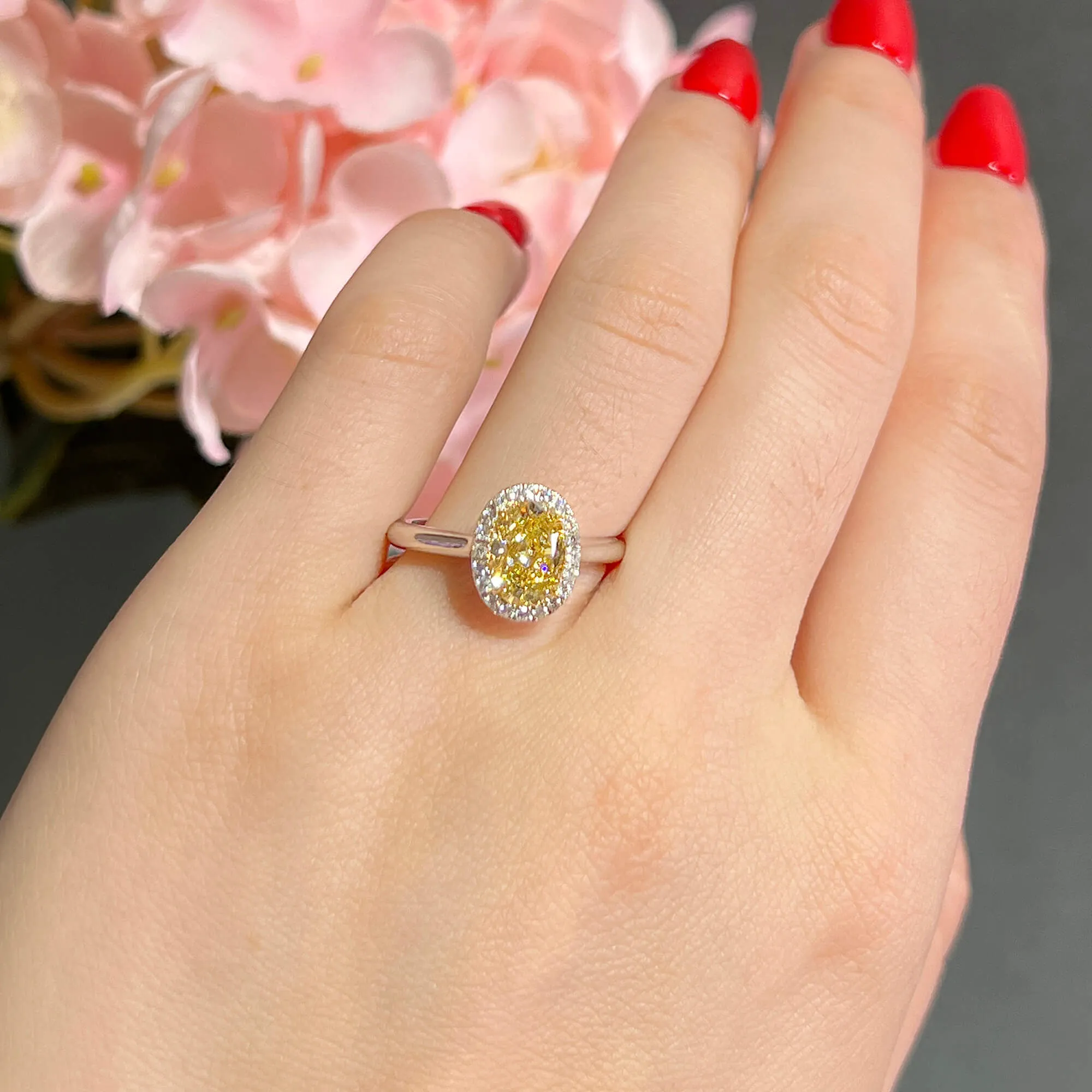 Fancy Yellow Diamond Ring, 1.71 Ct. TW, Oval shape, GIA Certified,Rings Colored Diamond