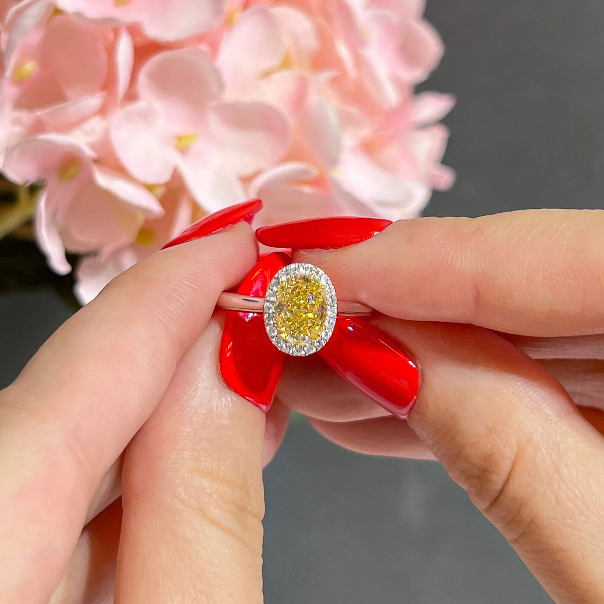 Fancy Yellow Diamond Ring, 1.71 Ct. TW, Oval shape, GIA Certified,Rings Colored Diamond