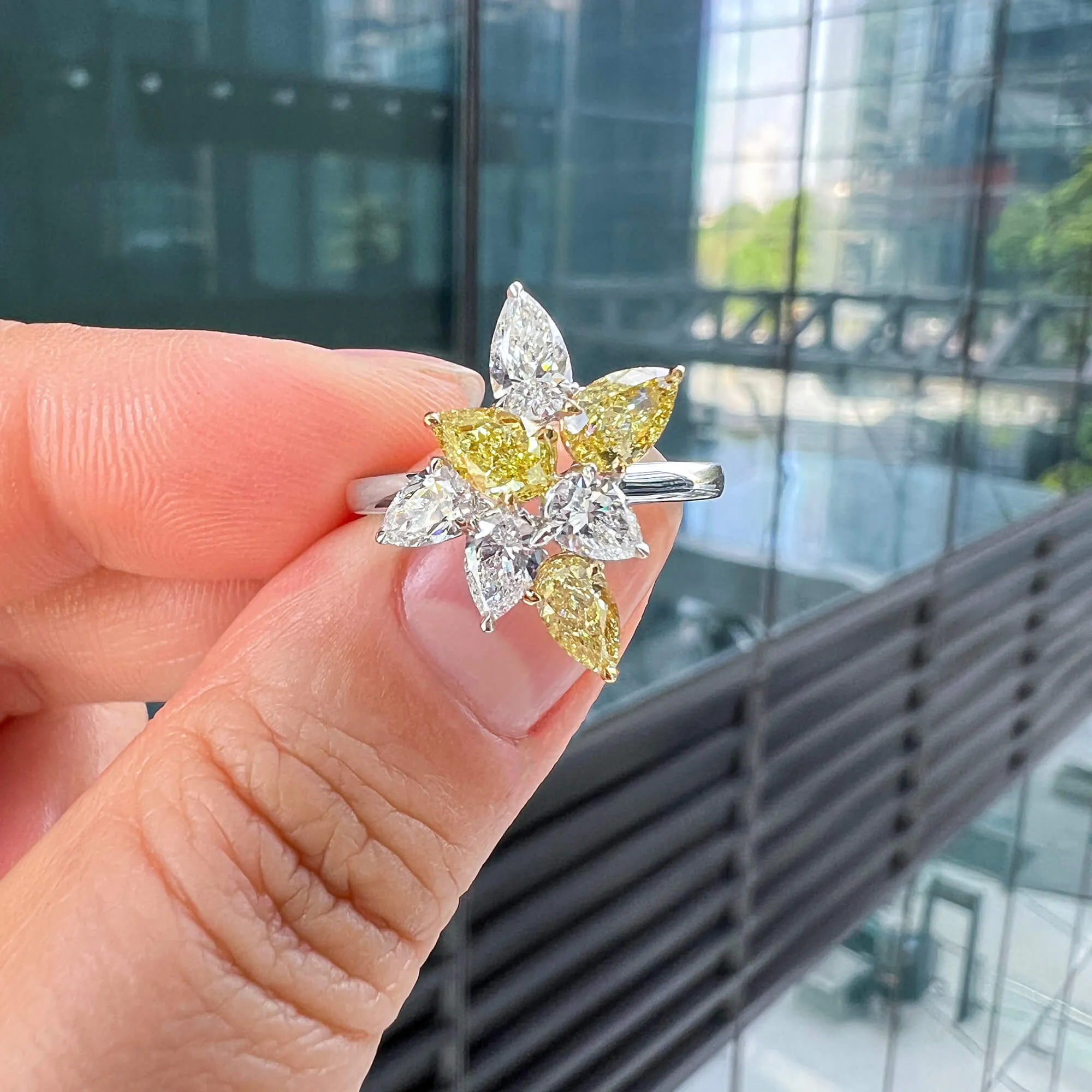 Fancy Yellow Diamond Ring, 2.06 Ct. TW, Pear shape,Rings Colored Diamond
