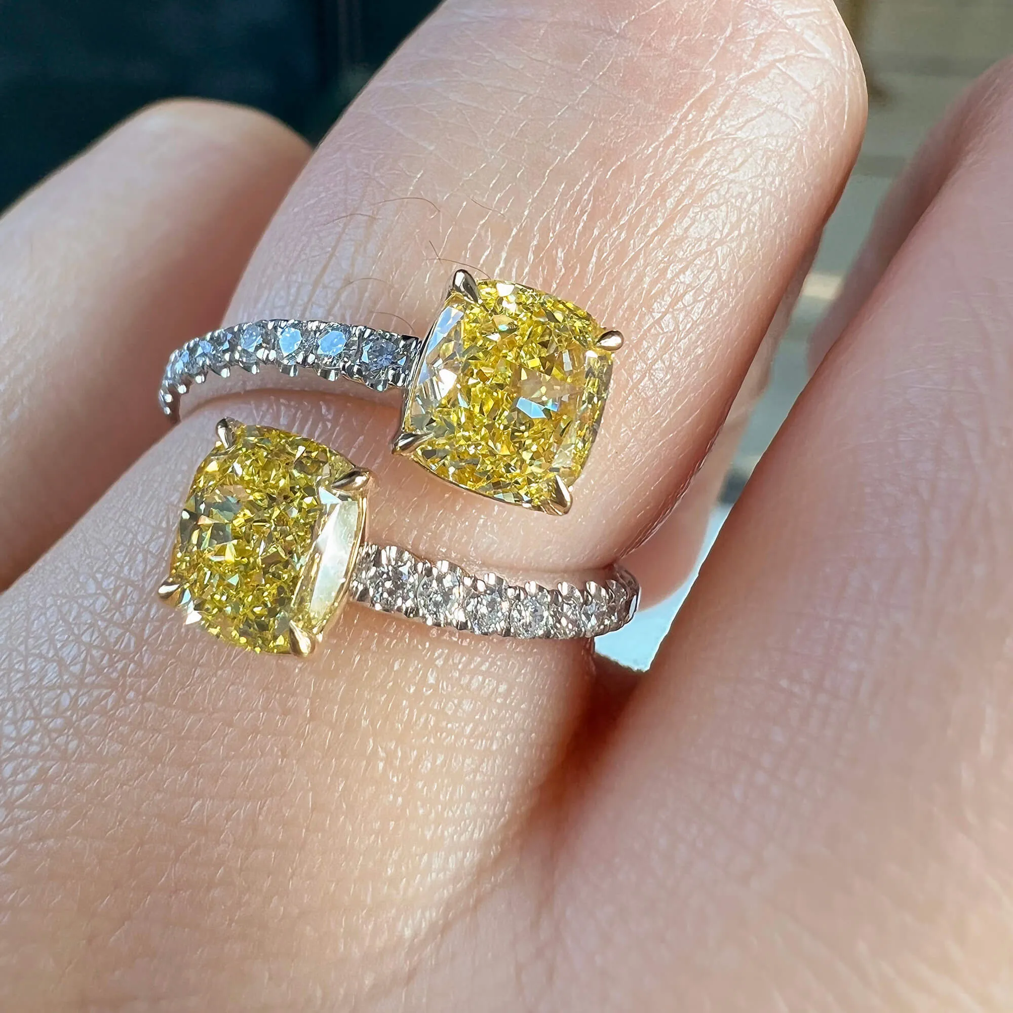 Fancy Yellow Diamond Ring, 2.25 Ct. TW, Cushion shape, GIA Certified,Rings Colored Diamond