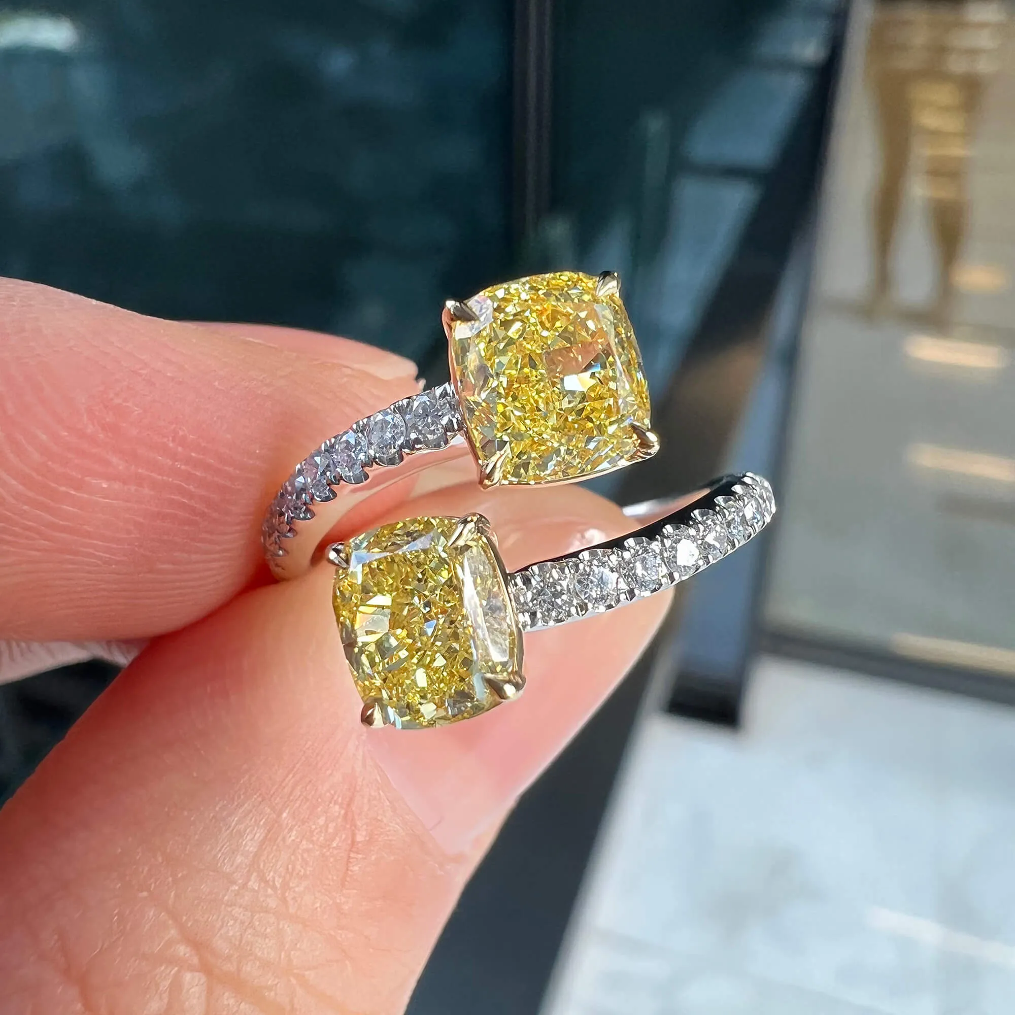 Fancy Yellow Diamond Ring, 2.25 Ct. TW, Cushion shape, GIA Certified,Rings Colored Diamond
