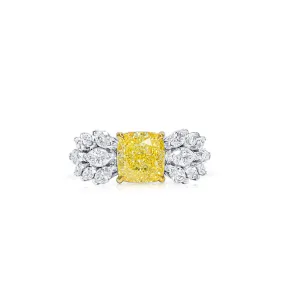 Fancy Yellow Diamond Ring, 4.40 Ct. TW, Cushion shape, GIA Certified,Rings Colored Diamond