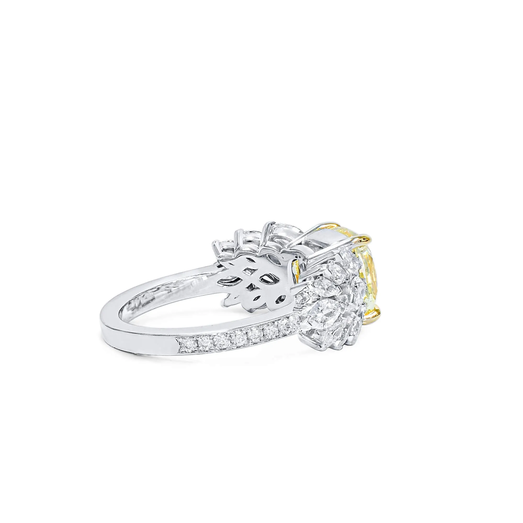 Fancy Yellow Diamond Ring, 4.40 Ct. TW, Cushion shape, GIA Certified,Rings Colored Diamond