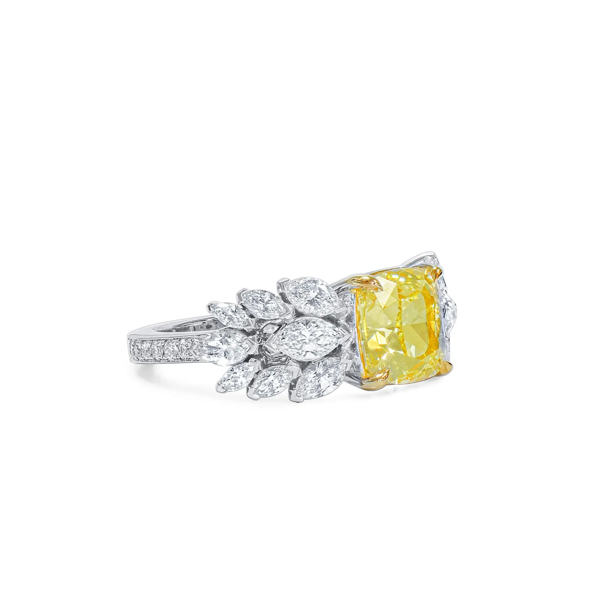 Fancy Yellow Diamond Ring, 4.40 Ct. TW, Cushion shape, GIA Certified,Rings Colored Diamond