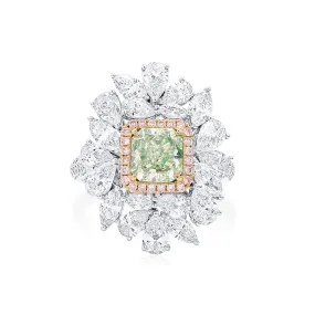 Fancy Yellow Green Diamond Ring, 4.59 Ct. TW, Radiant shape, GIA Certified,Rings Colored Diamond
