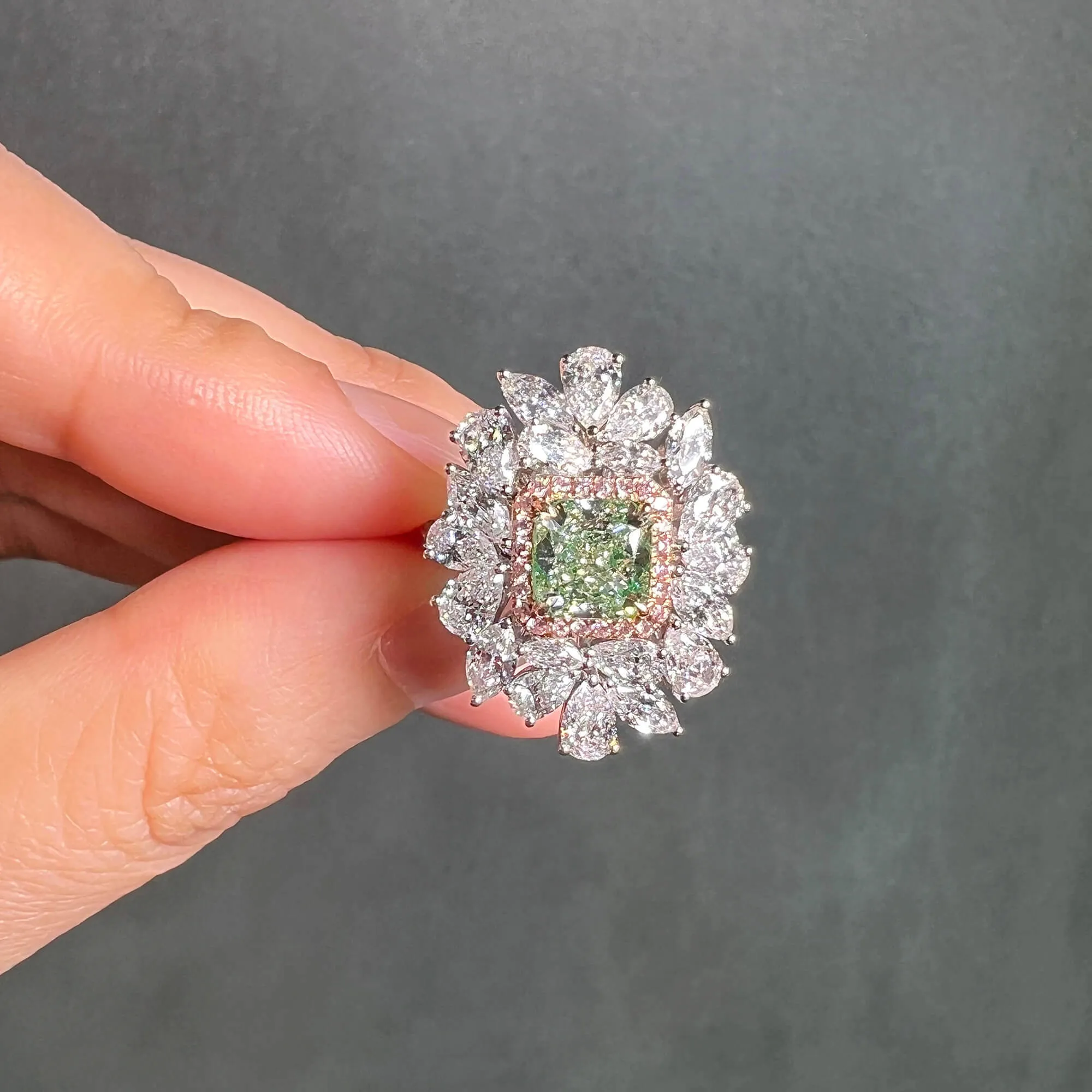 Fancy Yellow Green Diamond Ring, 4.59 Ct. TW, Radiant shape, GIA Certified,Rings Colored Diamond