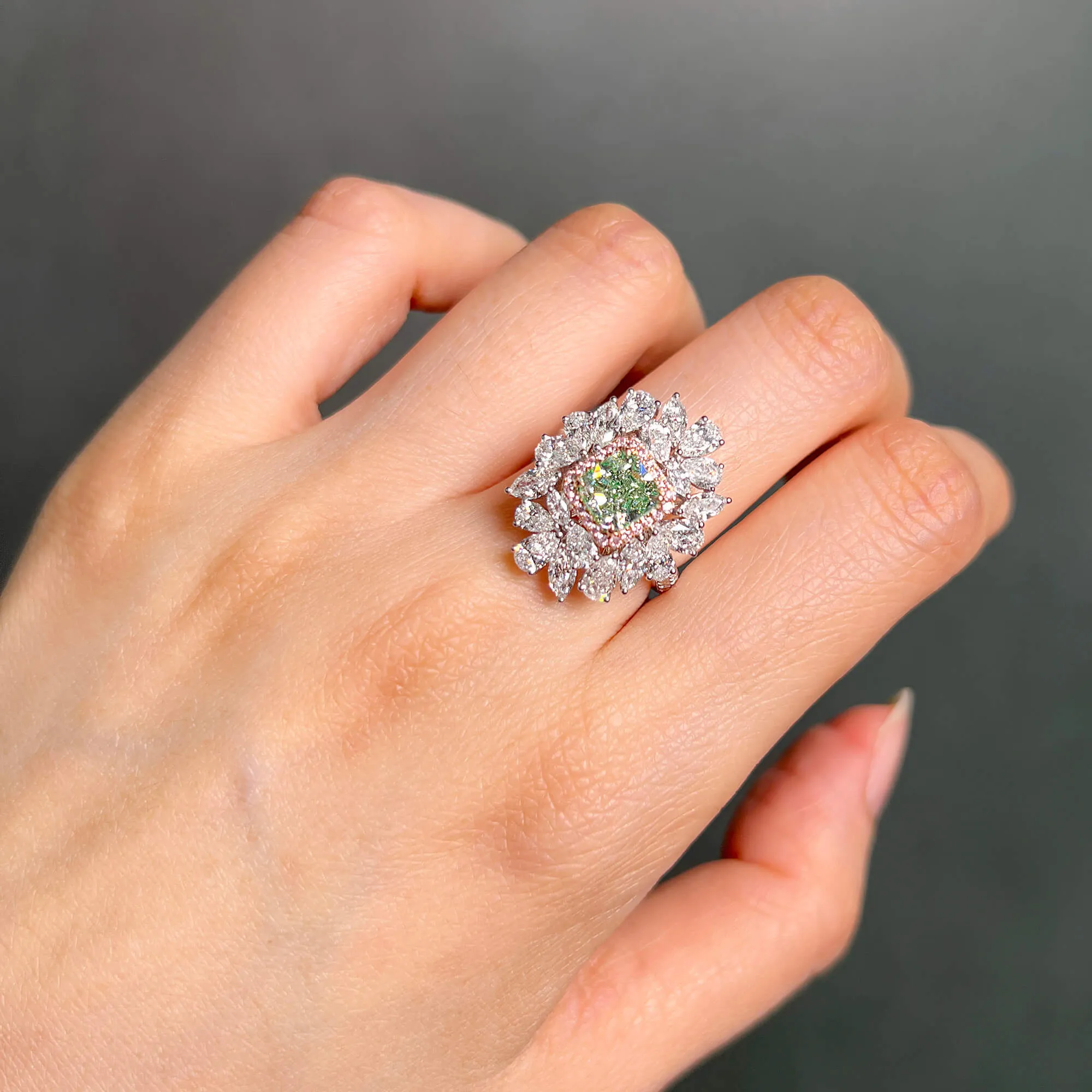 Fancy Yellow Green Diamond Ring, 4.59 Ct. TW, Radiant shape, GIA Certified,Rings Colored Diamond
