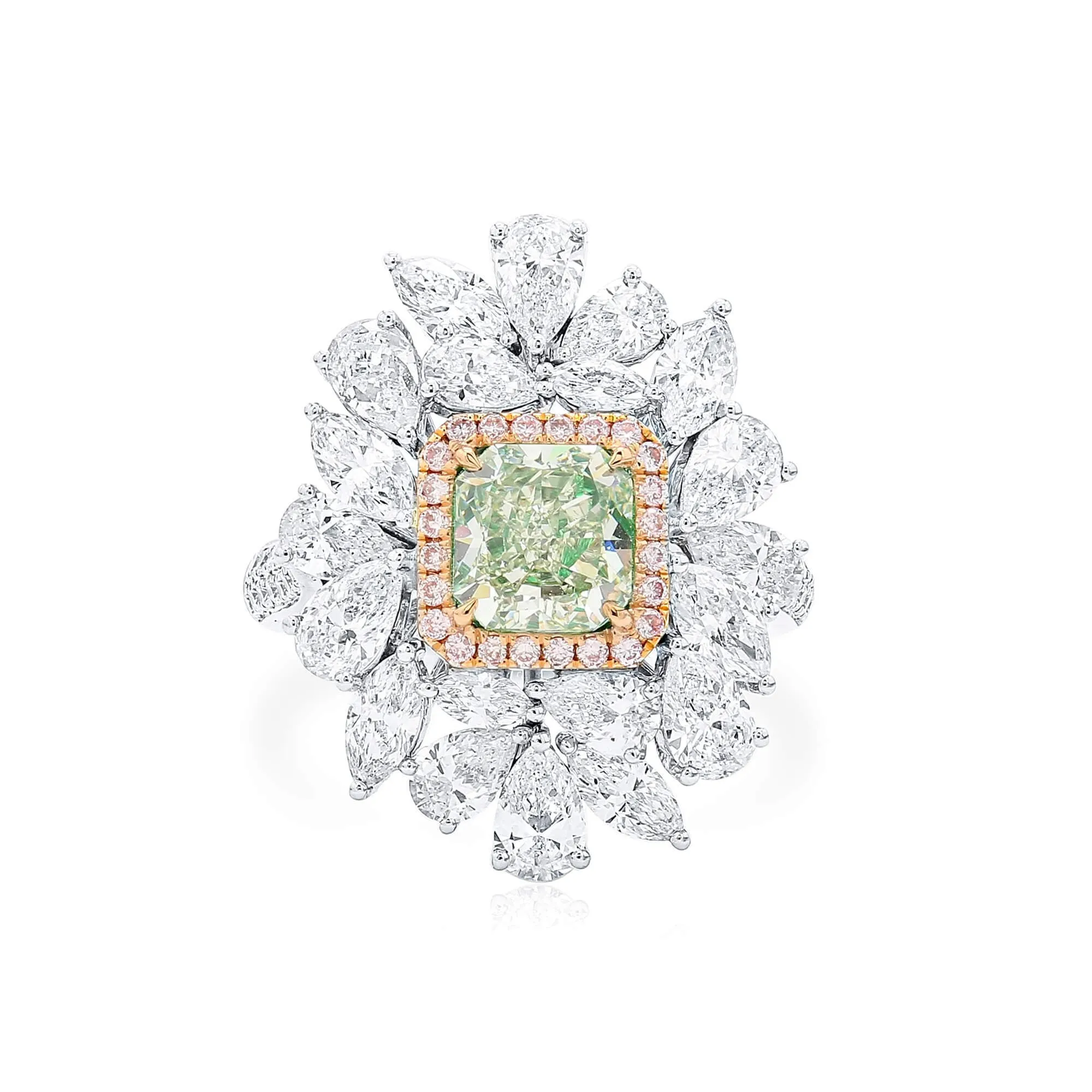 Fancy Yellow Green Diamond Ring, 4.59 Ct. TW, Radiant shape, GIA Certified,Rings Colored Diamond