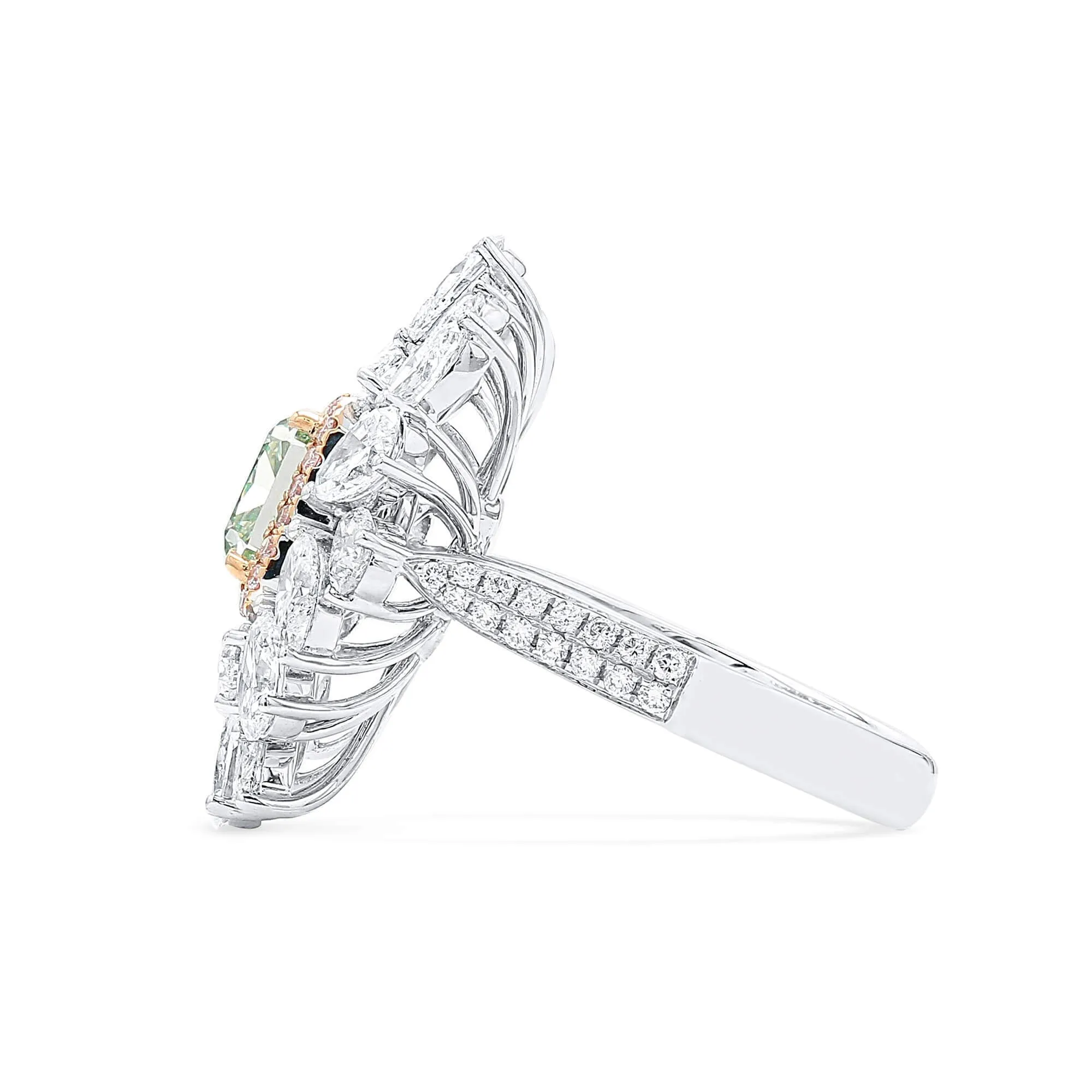 Fancy Yellow Green Diamond Ring, 4.59 Ct. TW, Radiant shape, GIA Certified,Rings Colored Diamond
