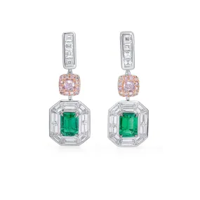 Green Colombia Emerald Earrings, 5.04 Ct. TW, Emerald shape GRS Certified,Emerald Earrings