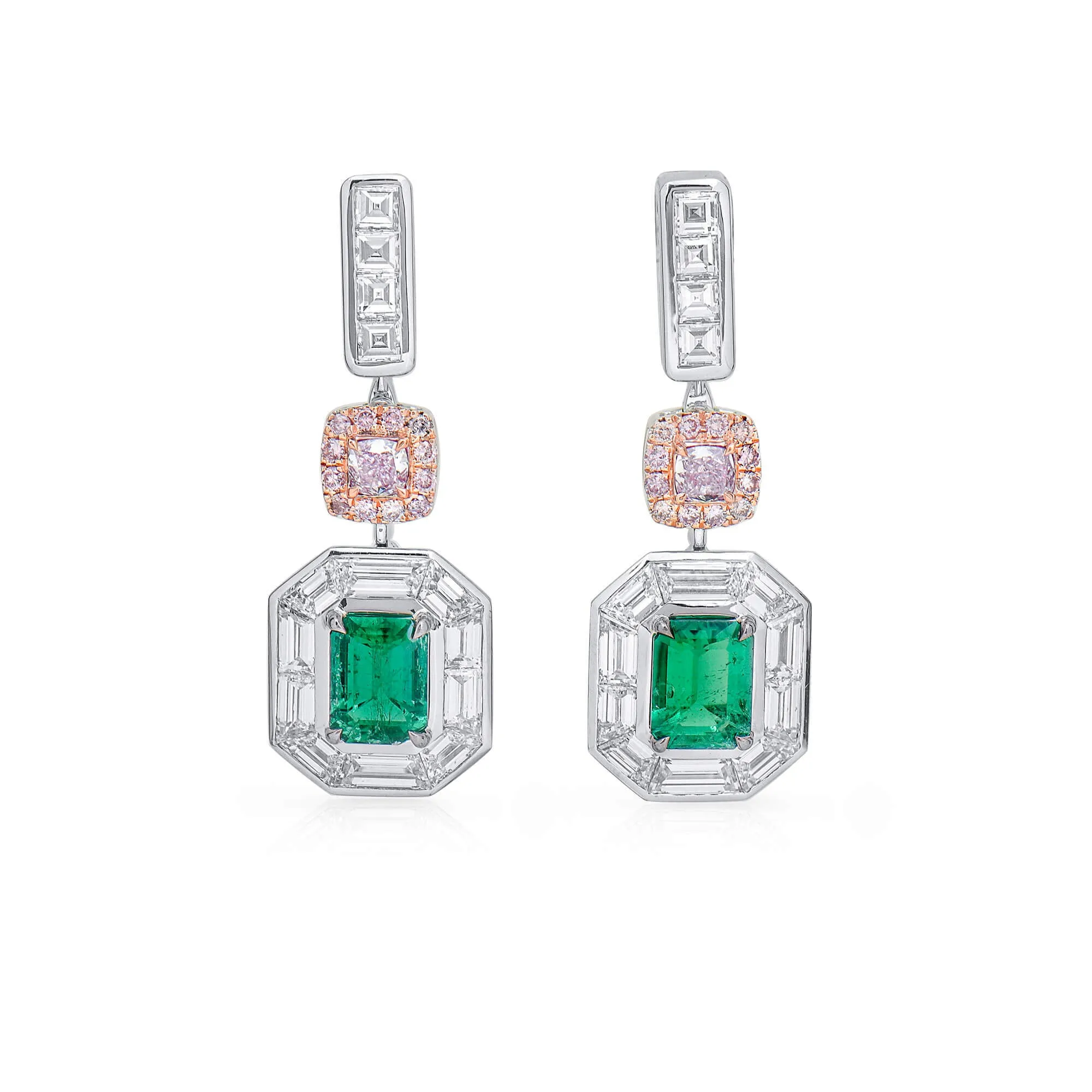 Green Colombia Emerald Earrings, 5.04 Ct. TW, Emerald shape GRS Certified,Emerald Earrings