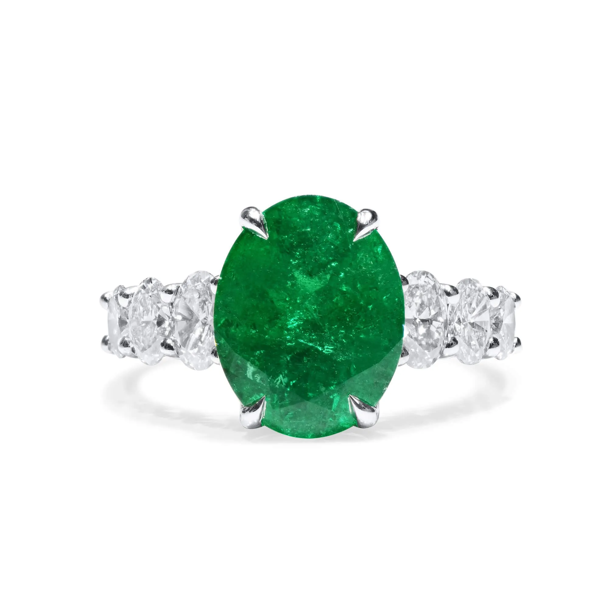 Green Colombian Emerald And Diamond Ring, 4.41 Ct. (5.56 Ct. TW), GRS2021-118012,Emerald Rings
