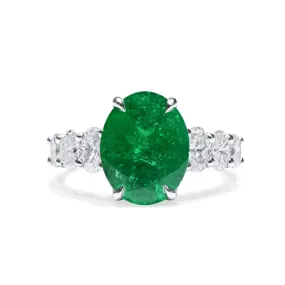 Green Colombian Emerald And Diamond Ring, 4.41 Ct. (5.56 Ct. TW), GRS2021-118012,Rings Jewelry