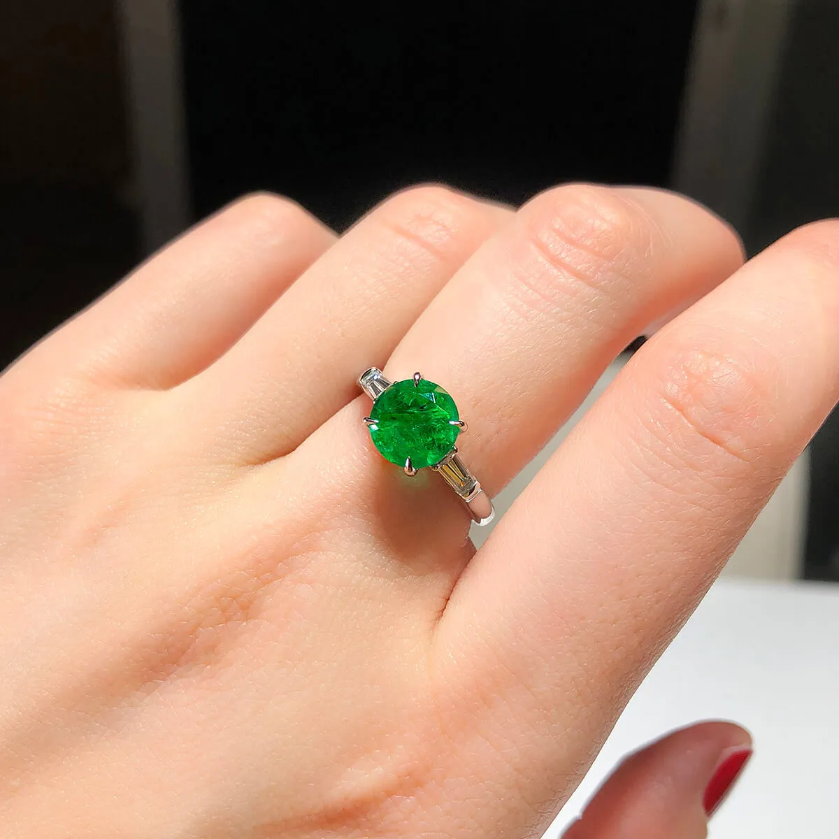 Green Emerald And Diamond Ring, 2.05 Ct. (2.38 Ct. TW), GRS2020-098739,Emerald Rings
