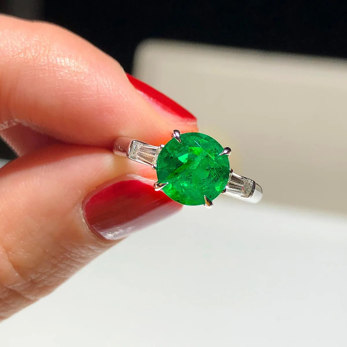 Green Emerald And Diamond Ring, 2.05 Ct. (2.38 Ct. TW), GRS2020-098739,Emerald Rings