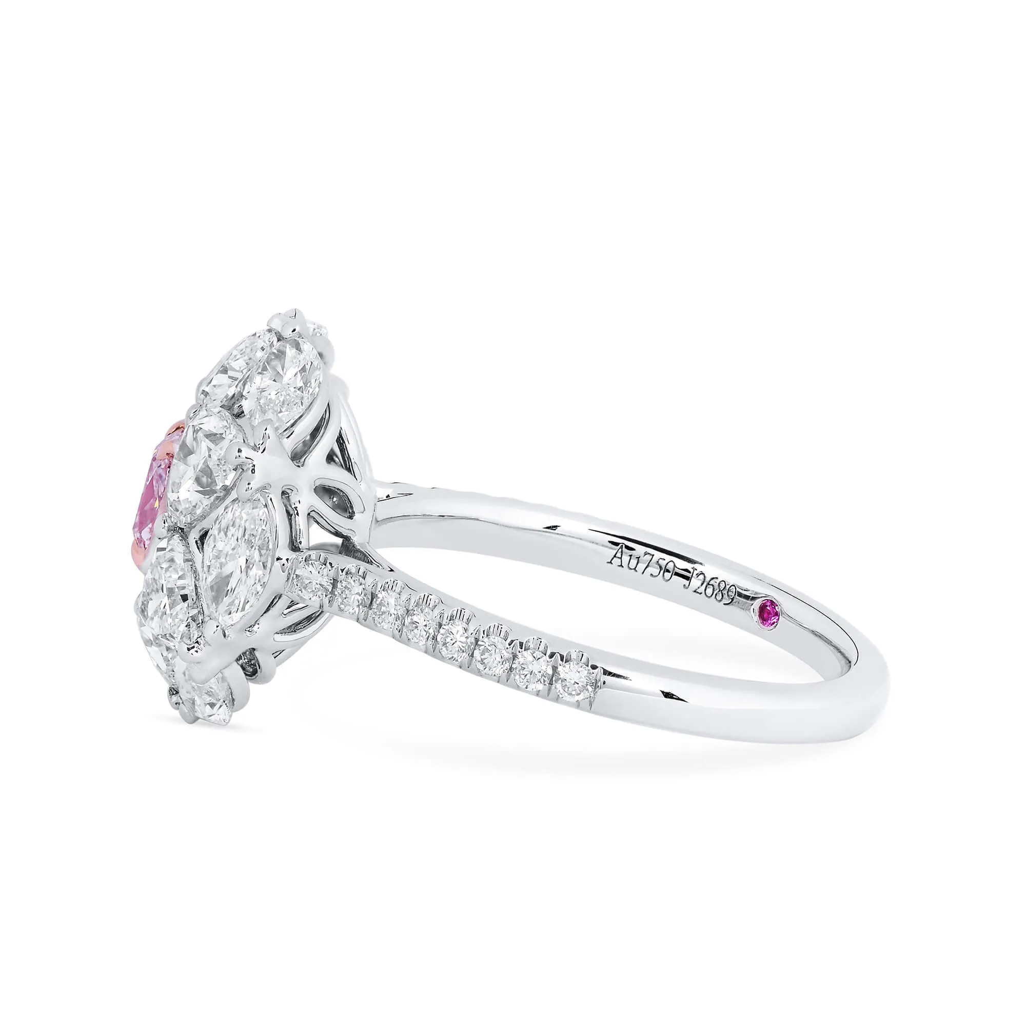 Light Pink And White Diamond Ring, 0.51 Ct. (3.04 Ct. TW), Cushion Shape, 1369336365,Rings Colored Diamond
