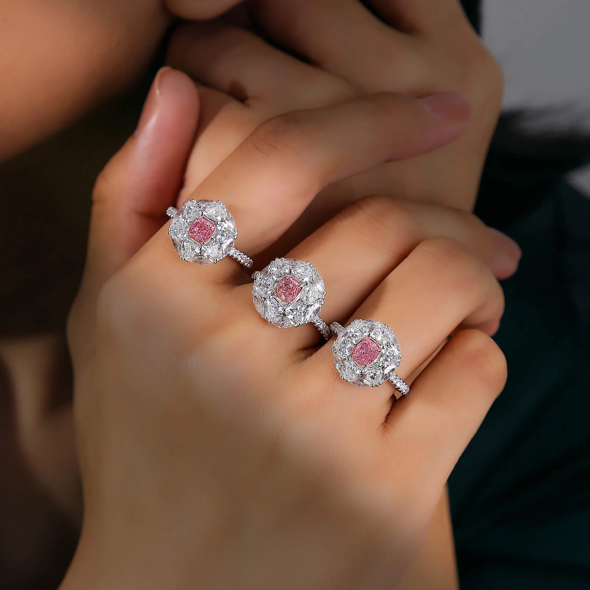 Light Pink And White Diamond Ring, 0.51 Ct. (3.04 Ct. TW), Cushion Shape, 1369336365,Rings Colored Diamond