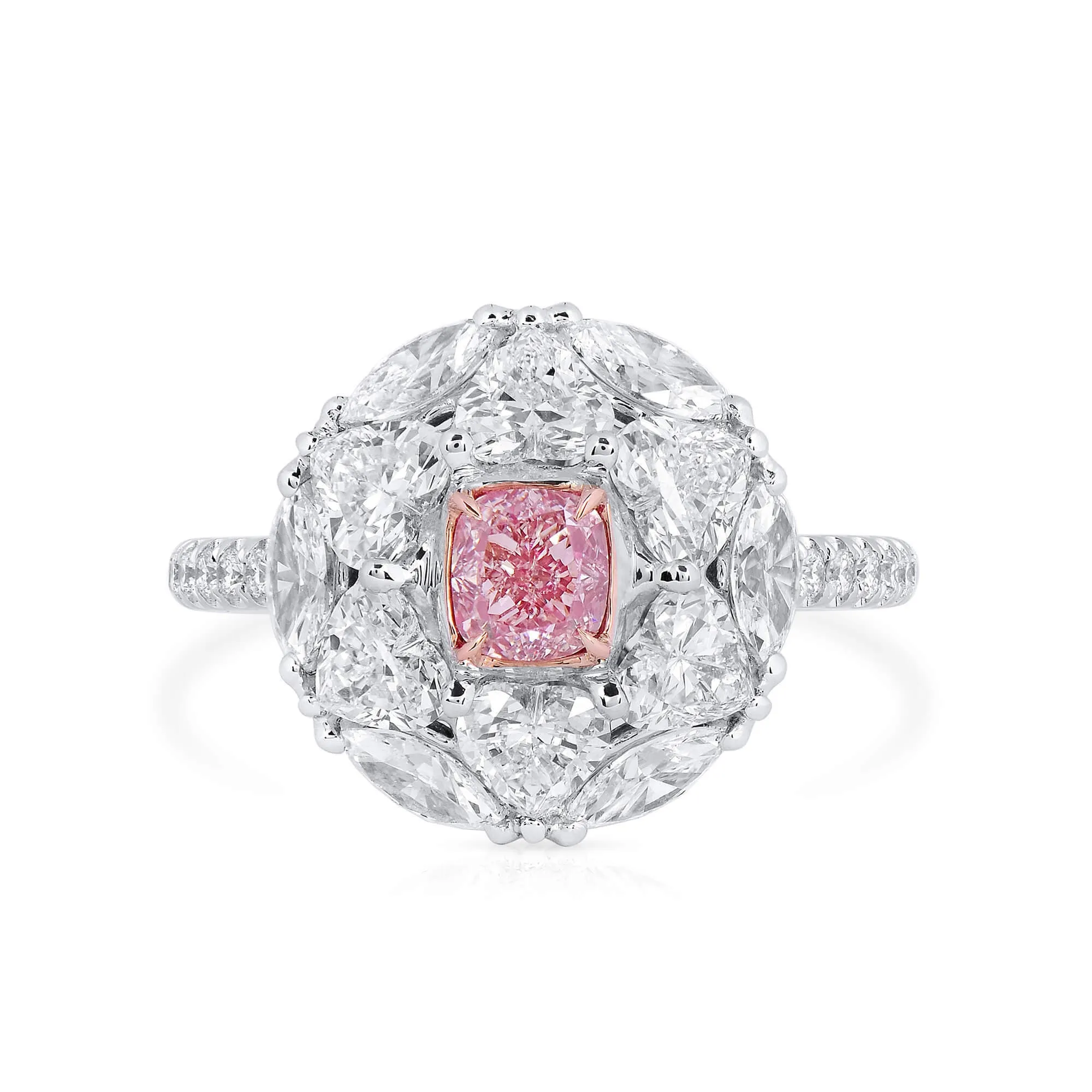 Light Pink And White Diamond Ring, 0.51 Ct. (3.04 Ct. TW), Cushion Shape, 1369336365,Rings Colored Diamond