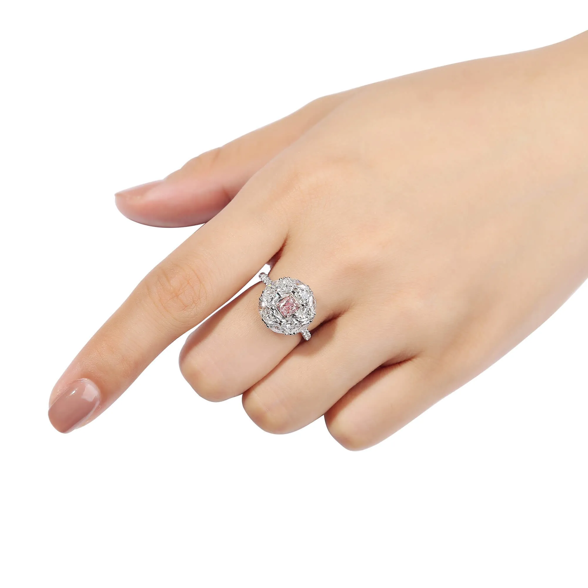 Light Pink And White Diamond Ring, 0.51 Ct. (3.04 Ct. TW), Cushion Shape, 1369336365,Rings Colored Diamond