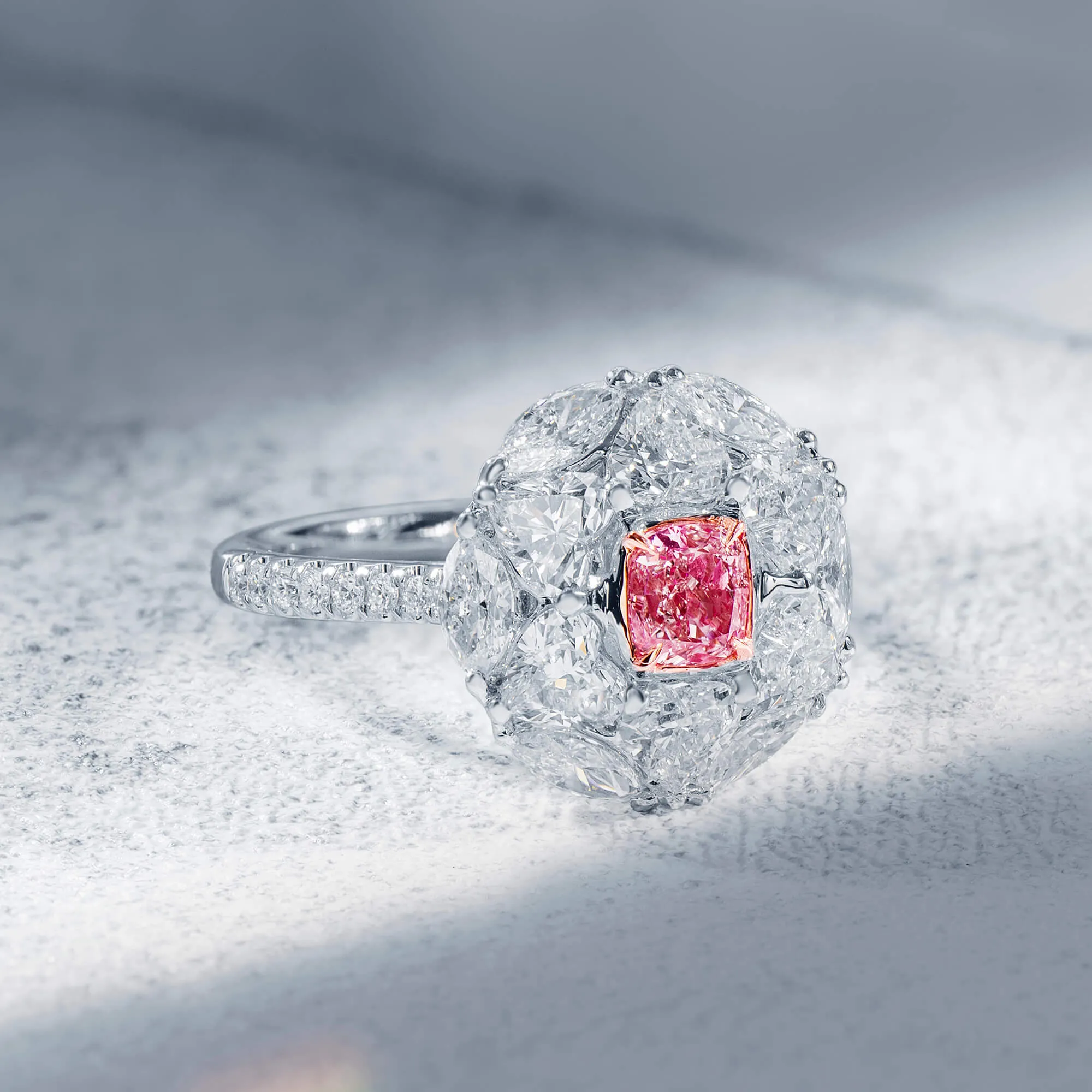 Light Pink And White Diamond Ring, 0.51 Ct. (3.04 Ct. TW), Cushion Shape, 1369336365,Rings Colored Diamond