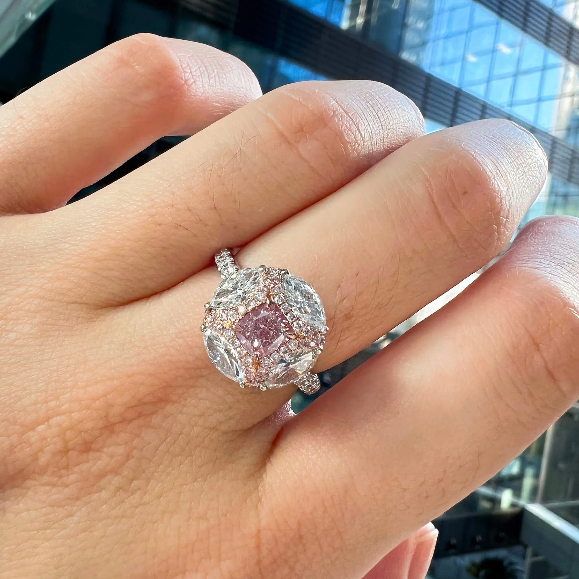 Light Pink and White Diamond Ring, 0.70 Ct. (2.38 Ct. TW), Cushion shape, 2396528726,Rings Colored Diamond