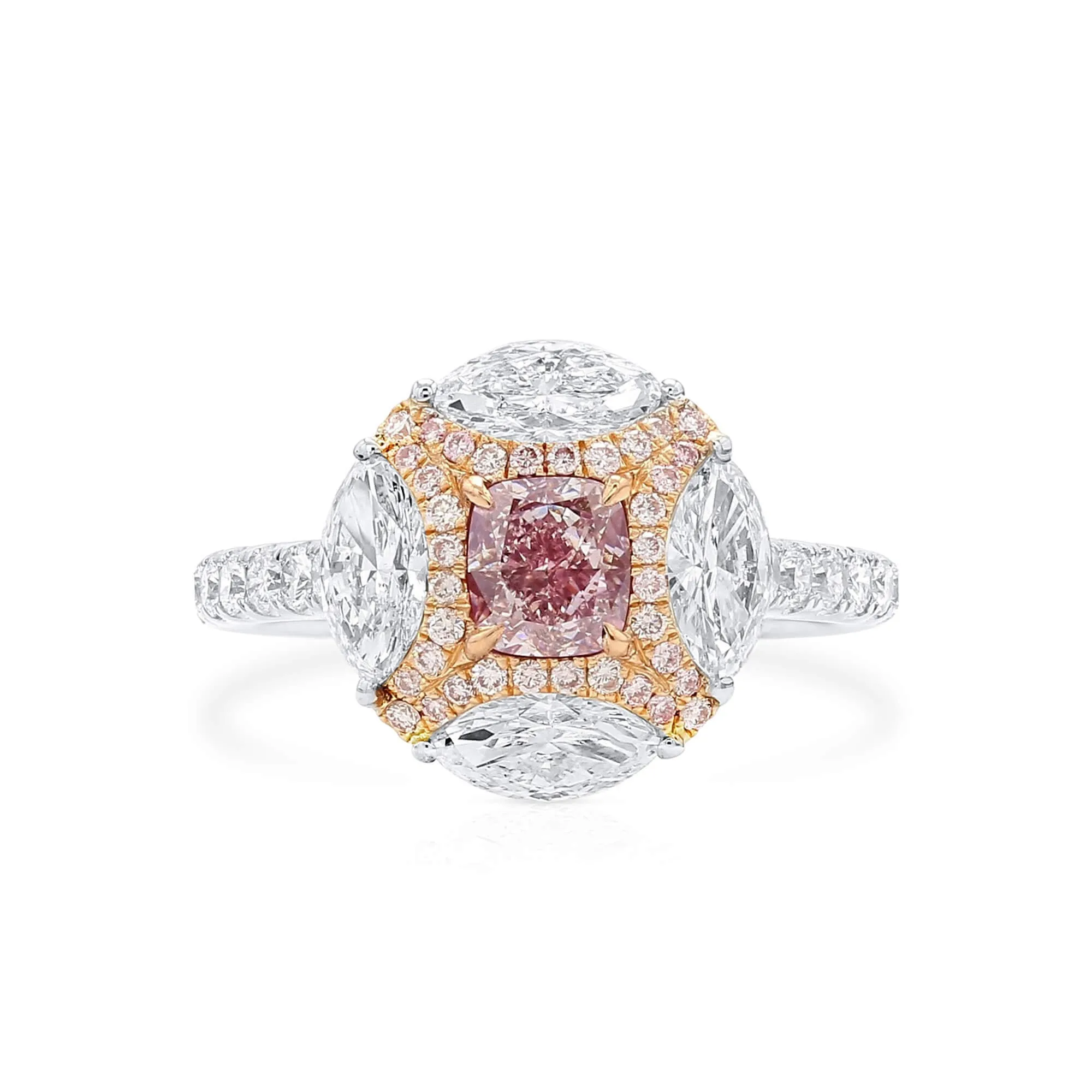 Light Pink and White Diamond Ring, 0.70 Ct. (2.38 Ct. TW), Cushion shape, 2396528726,Rings Colored Diamond
