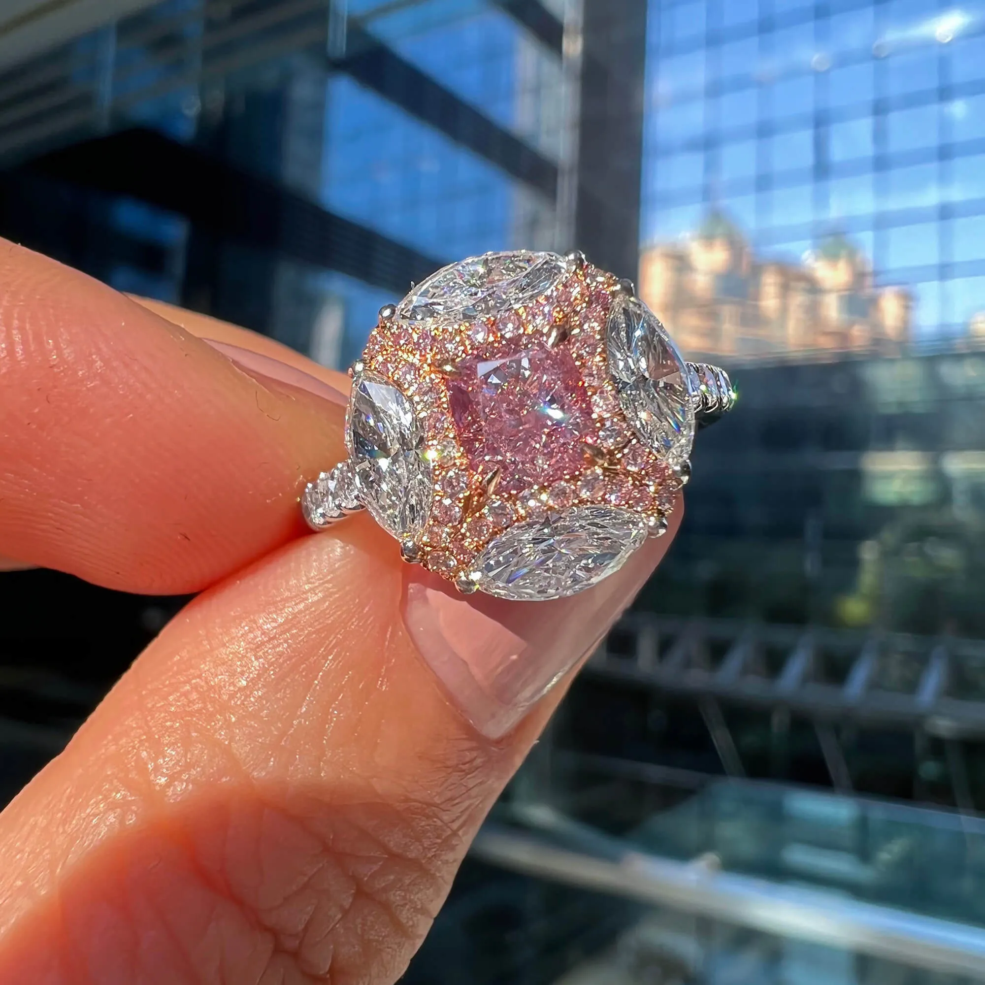 Light Pink and White Diamond Ring, 0.70 Ct. (2.38 Ct. TW), Cushion shape, 2396528726,Rings Colored Diamond