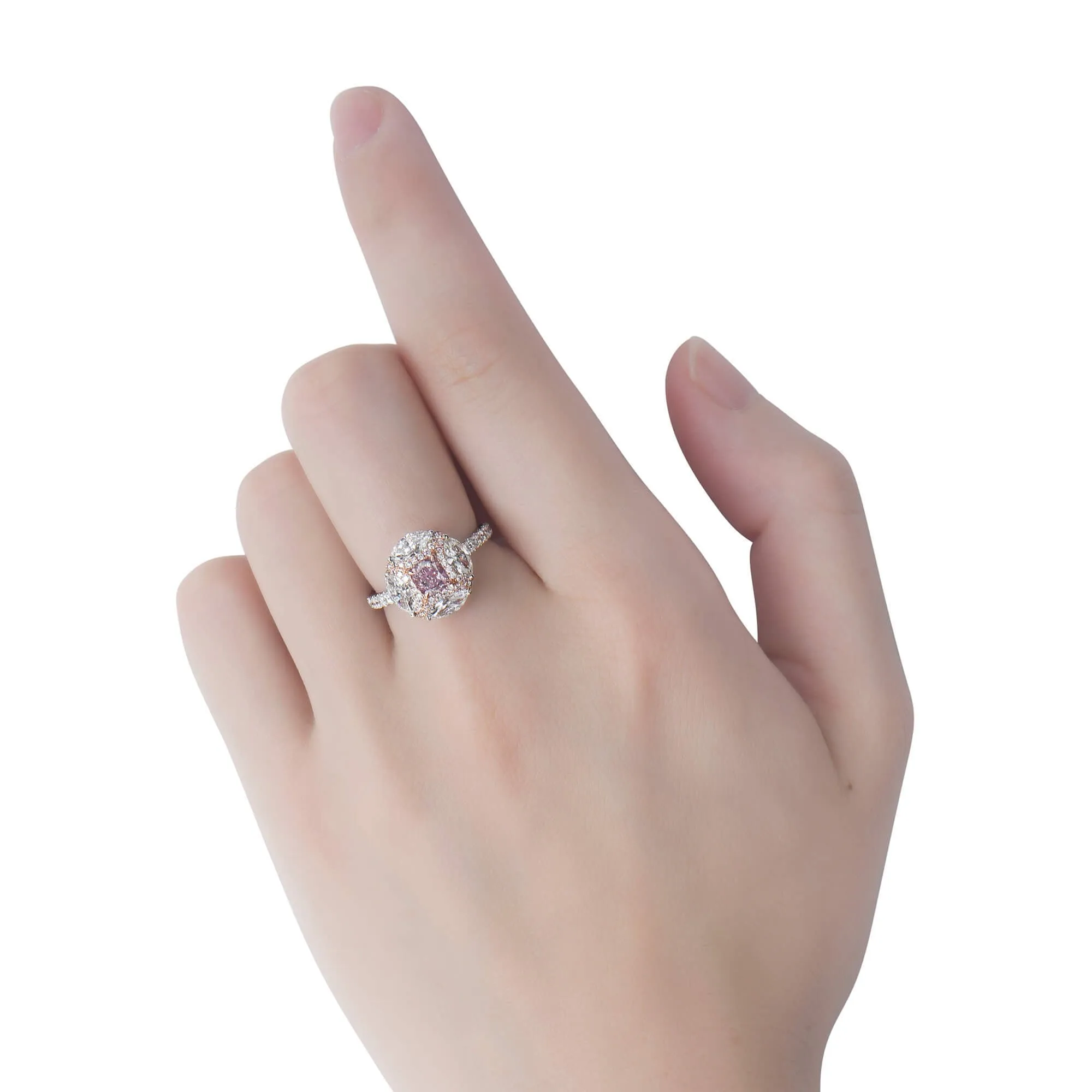 Light Pink and White Diamond Ring, 0.70 Ct. (2.38 Ct. TW), Cushion shape, 2396528726,Rings Colored Diamond
