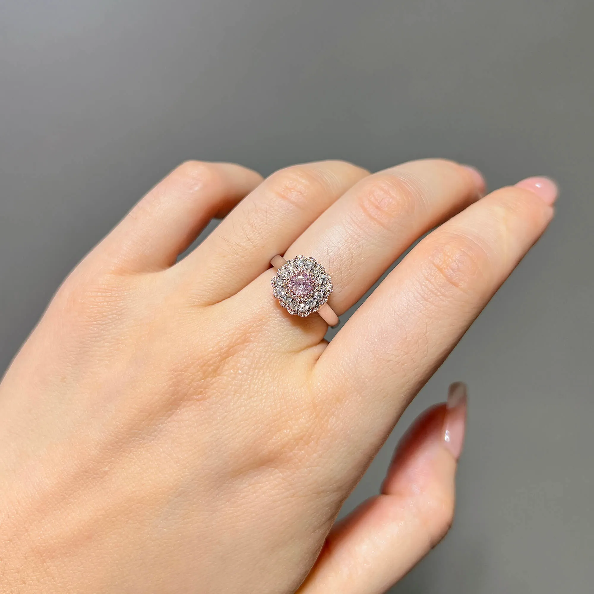 Light Pink Diamond Ring, 0.97 Ct. TW, Cushion shape, GIA Certified,Rings Colored Diamond