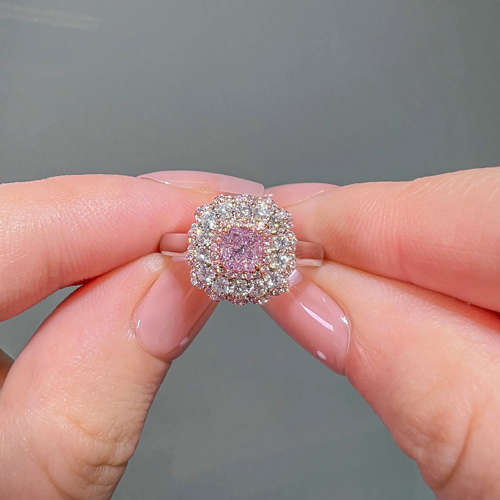Light Pink Diamond Ring, 0.97 Ct. TW, Cushion shape, GIA Certified,Rings Colored Diamond