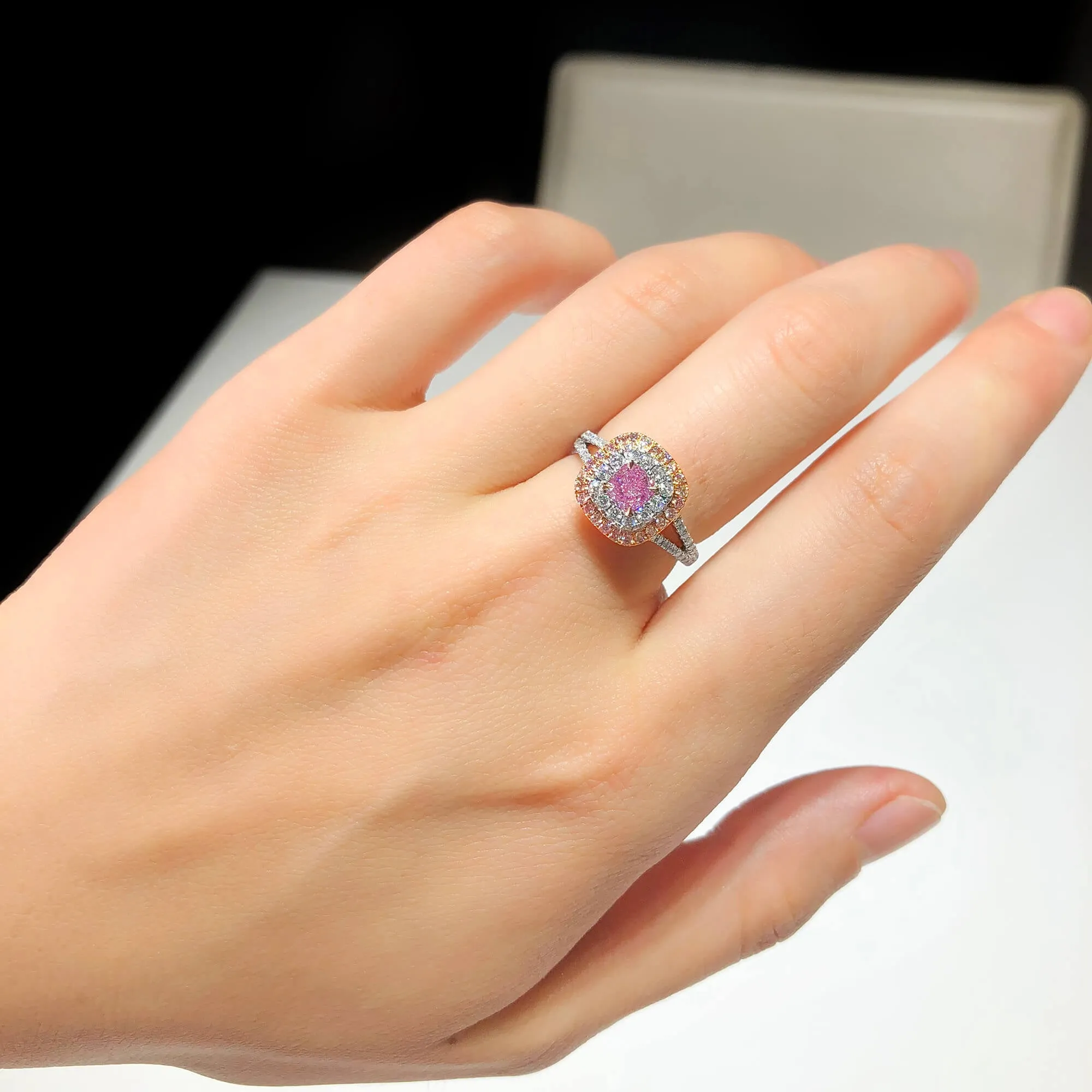 Light Pink Diamond Ring, 1.07 Ct. TW, Cushion shape, GIA Certified,Rings Colored Diamond