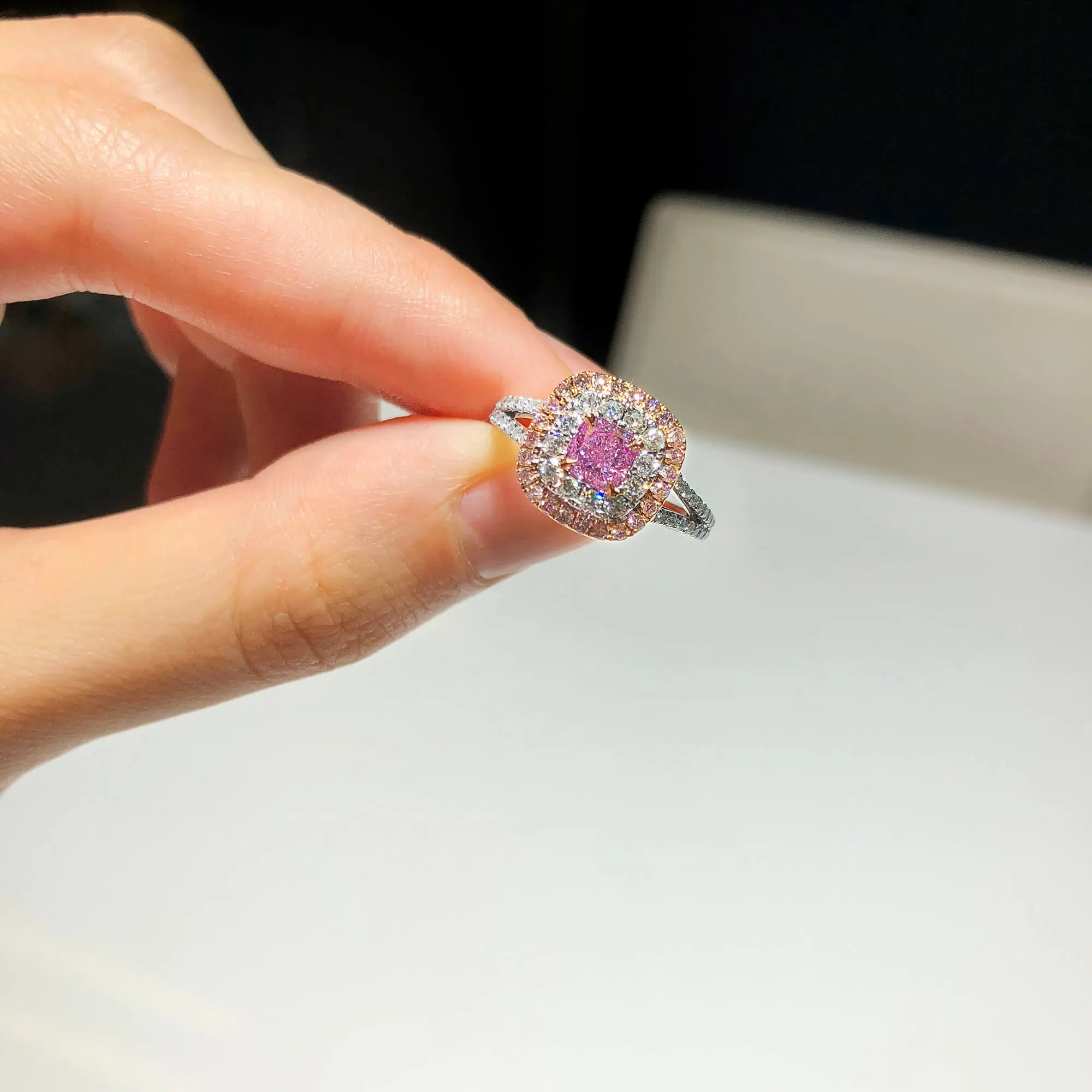 Light Pink Diamond Ring, 1.07 Ct. TW, Cushion shape, GIA Certified,Rings Colored Diamond