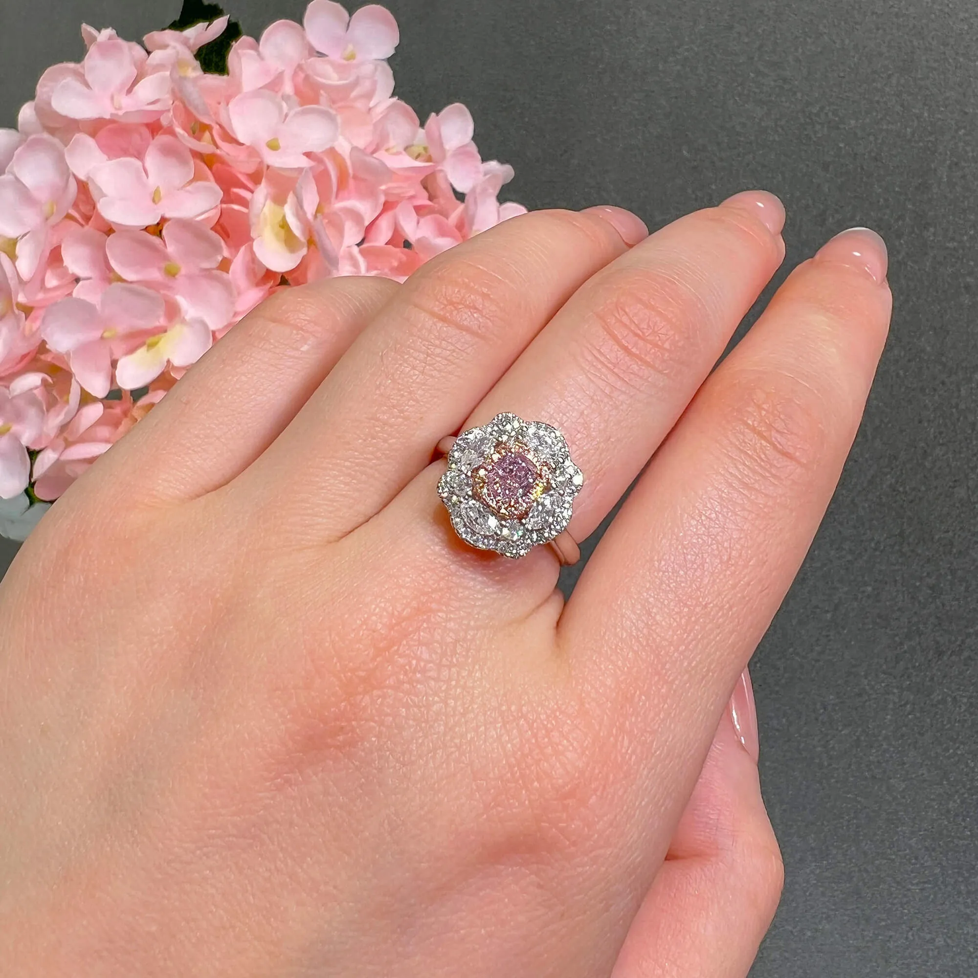Light Pink Diamond Ring, 1.33 Ct. TW, Cushion shape, GIA Certified,Rings Colored Diamond
