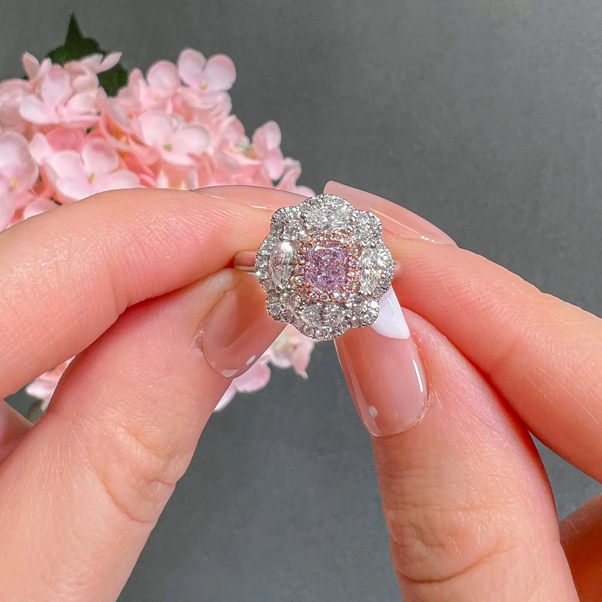 Light Pink Diamond Ring, 1.33 Ct. TW, Cushion shape, GIA Certified,Rings Colored Diamond