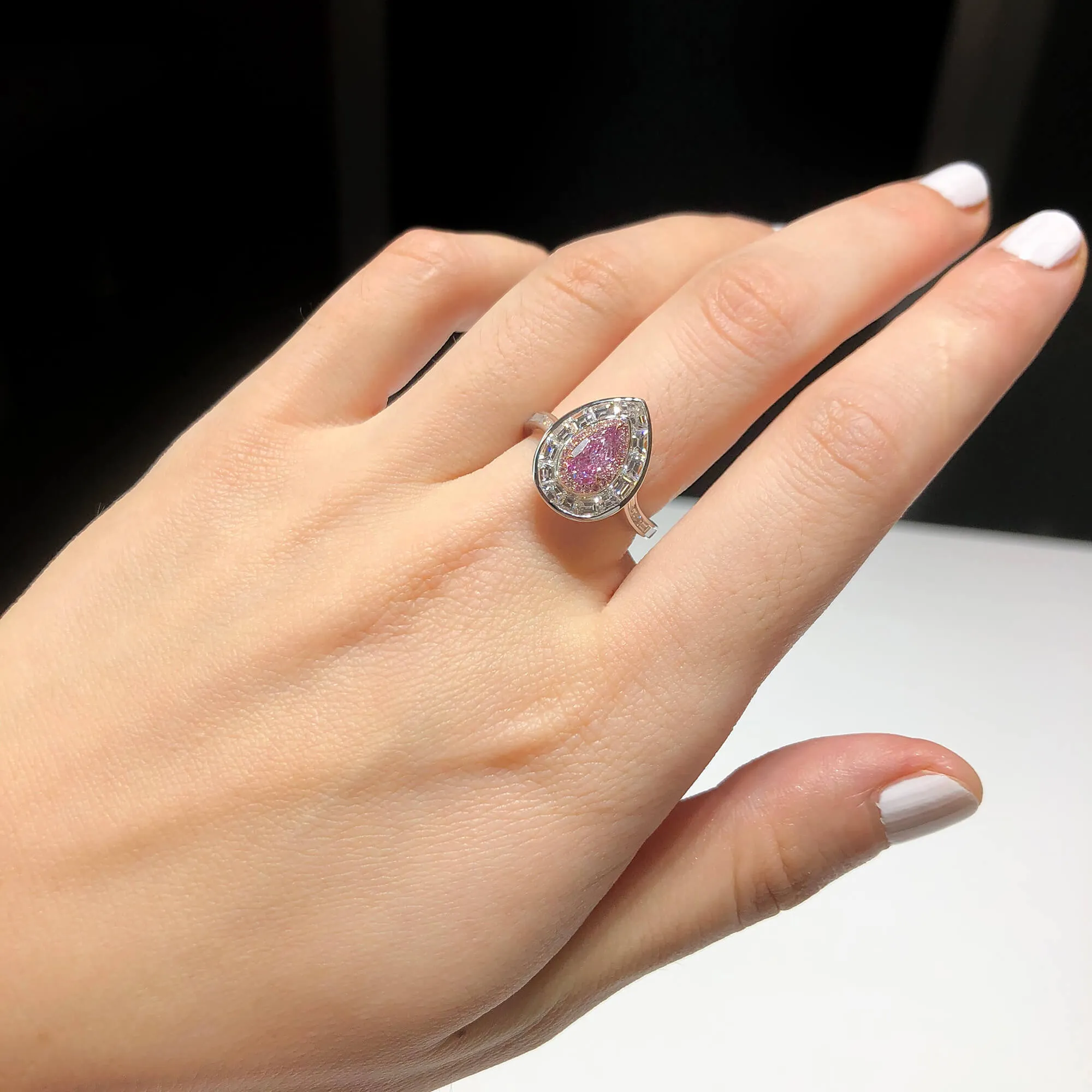 Light Pink Diamond Ring, 1.92 Ct. TW, Pear shape, GIA Certified,Rings Colored Diamond
