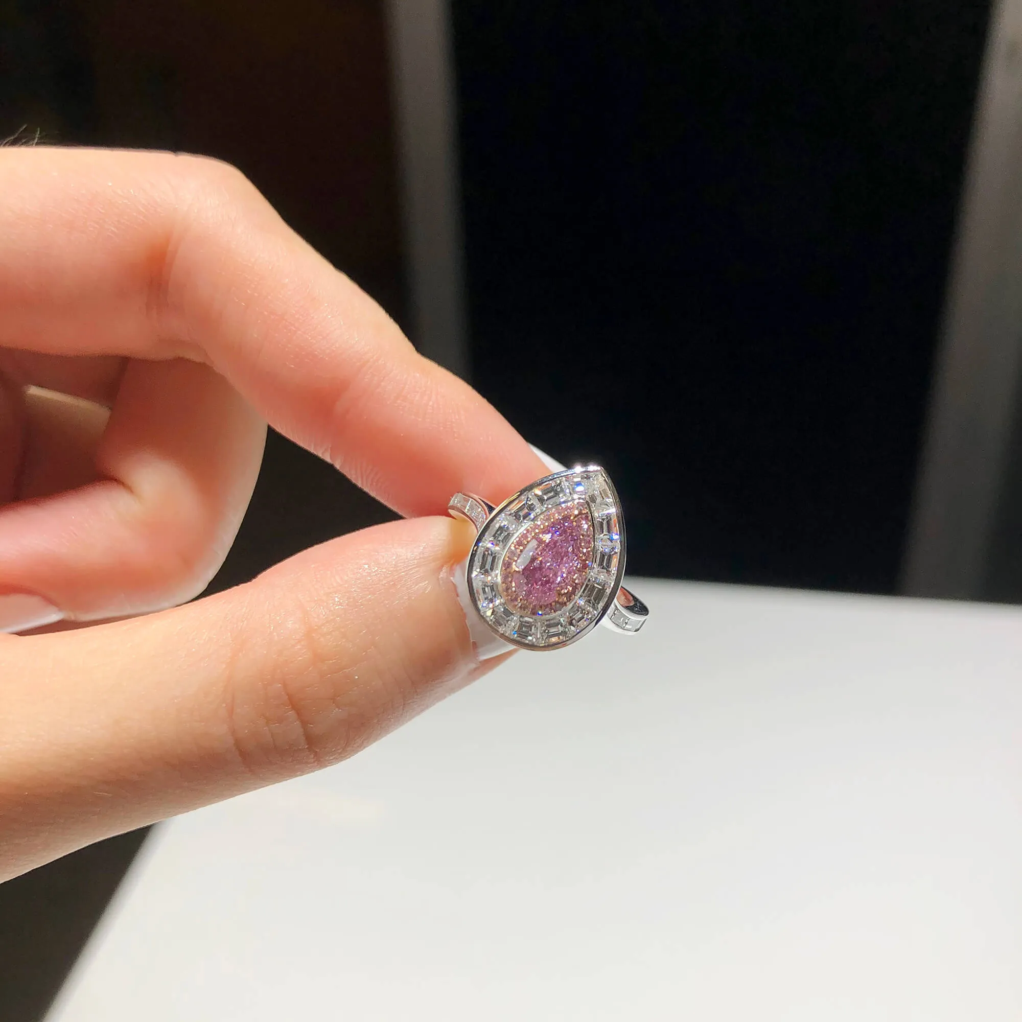 Light Pink Diamond Ring, 1.92 Ct. TW, Pear shape, GIA Certified,Rings Colored Diamond