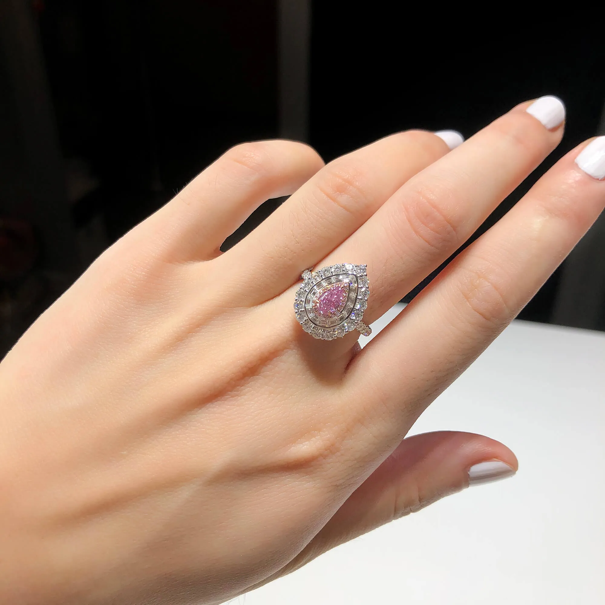 Light Pink Diamond Ring, 1.93 Ct. TW, Pear shape, GIA Certified,Rings Colored Diamond