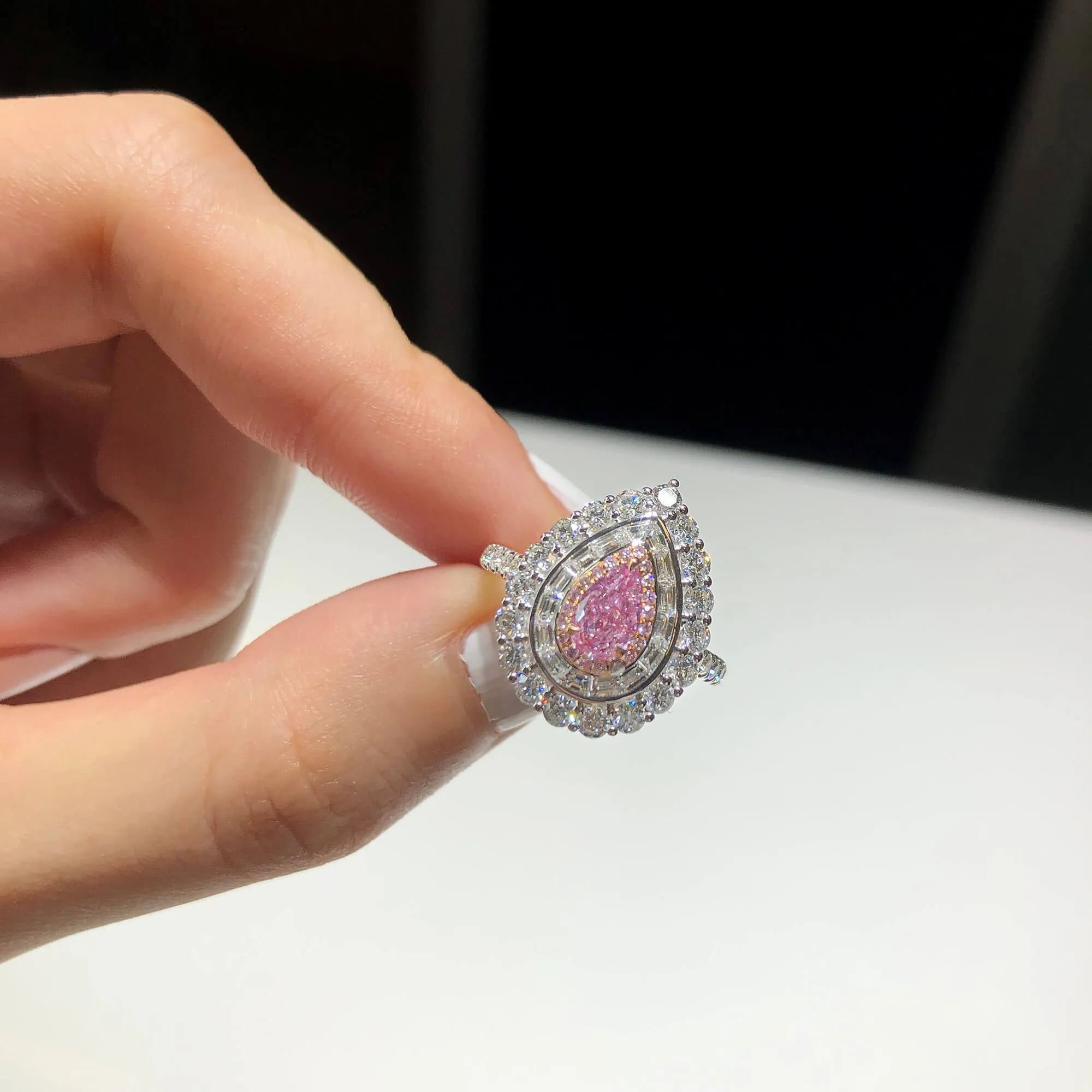 Light Pink Diamond Ring, 1.93 Ct. TW, Pear shape, GIA Certified,Rings Colored Diamond