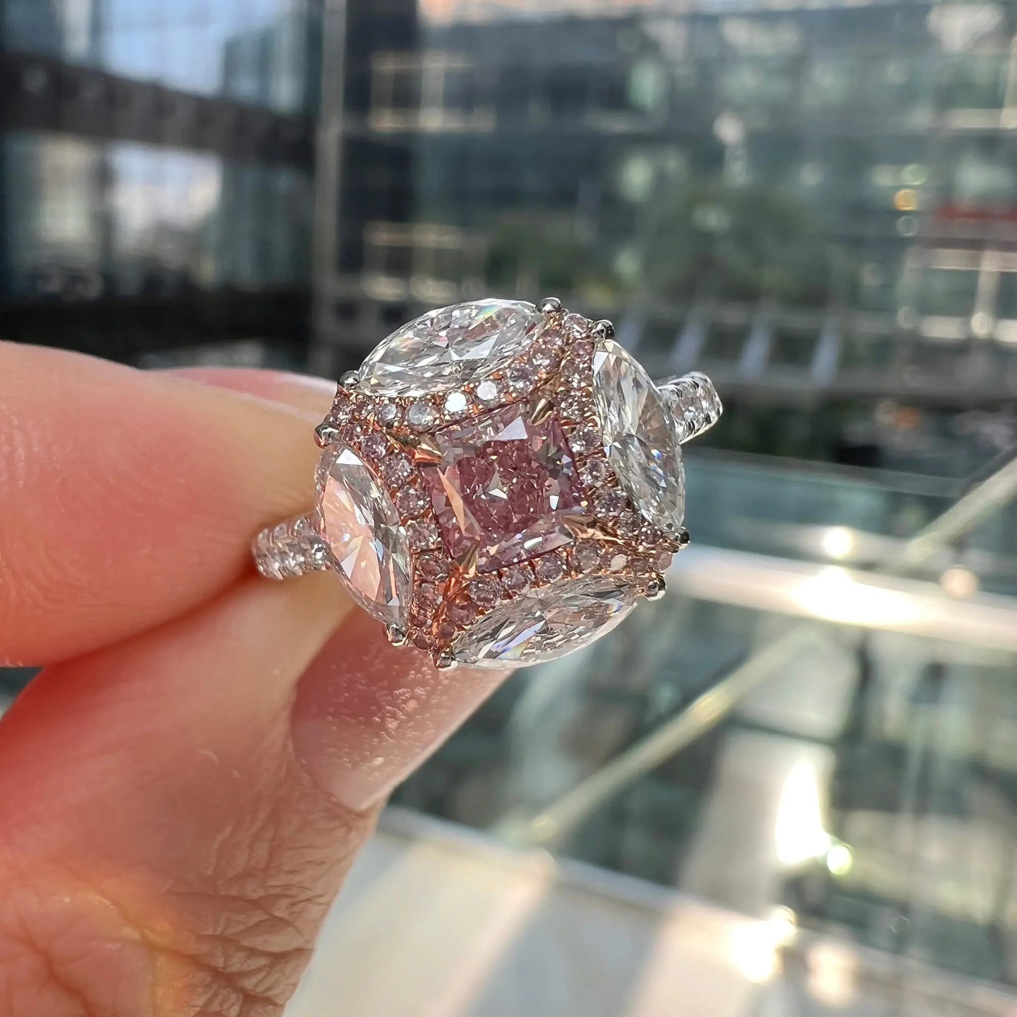 Light Pink Diamond Ring, 1.93 Ct. TW, Radiant shape, GIA Certified,Rings Colored Diamond