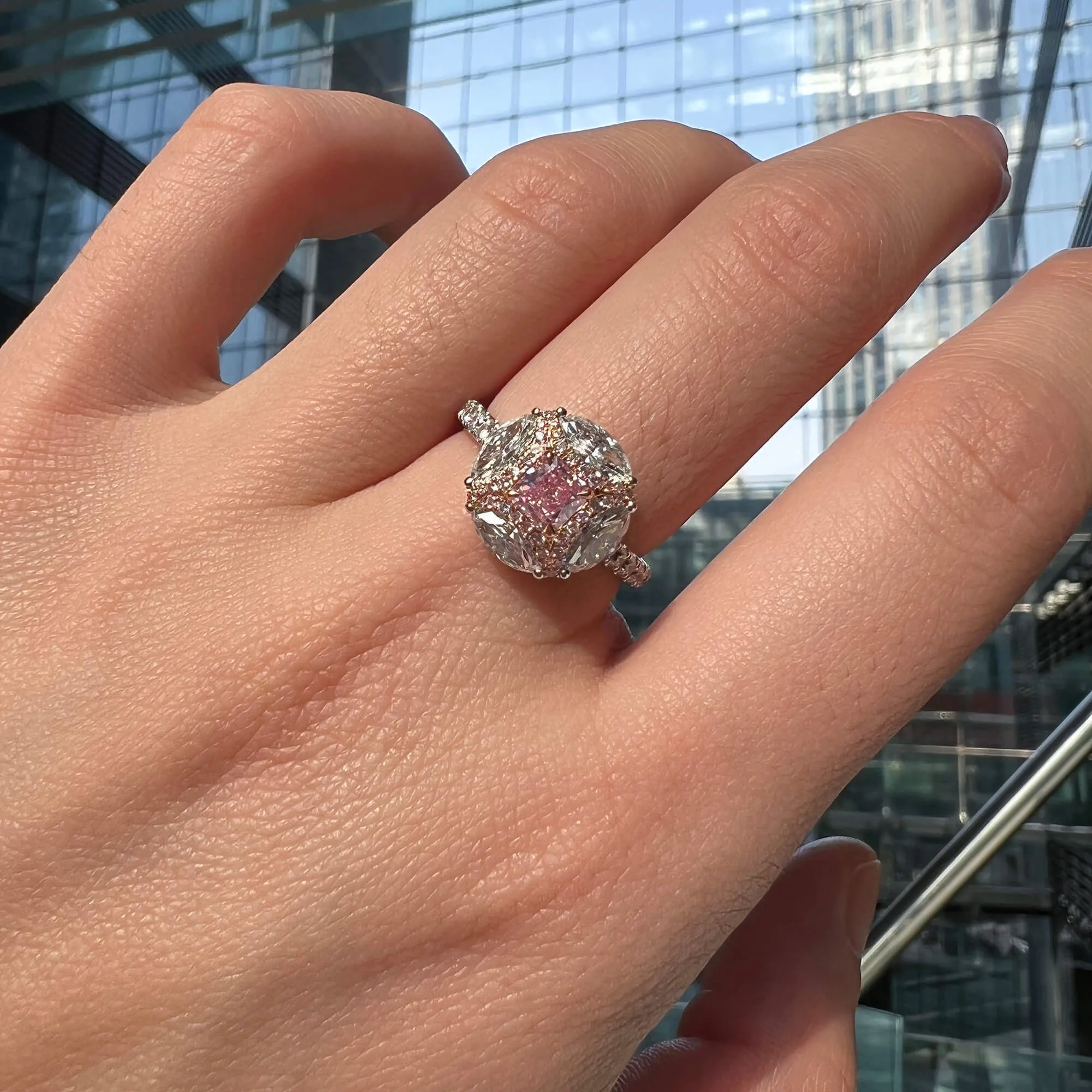 Light Pink Diamond Ring, 1.93 Ct. TW, Radiant shape, GIA Certified,Rings Colored Diamond