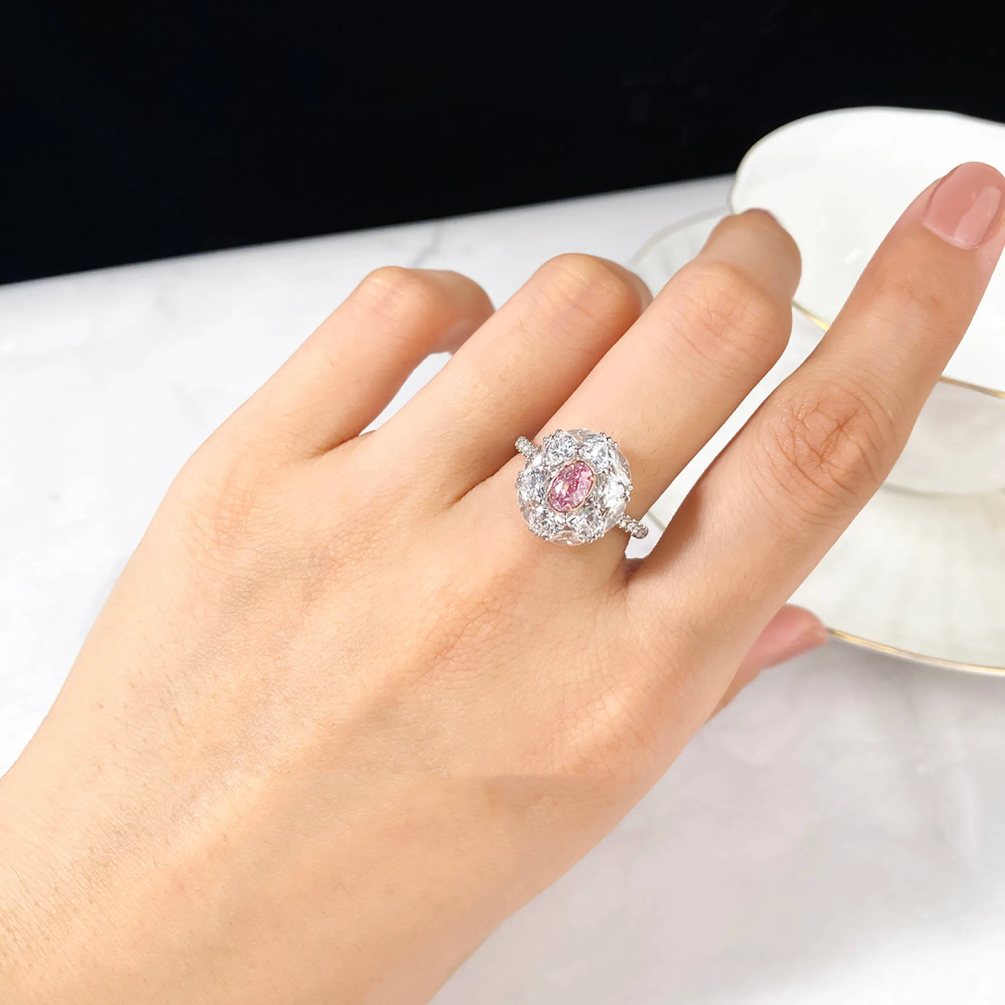 Light Pink Diamond Ring, 2.85 Ct. TW, Oval shape, GIA Certified,Rings Colored Diamond