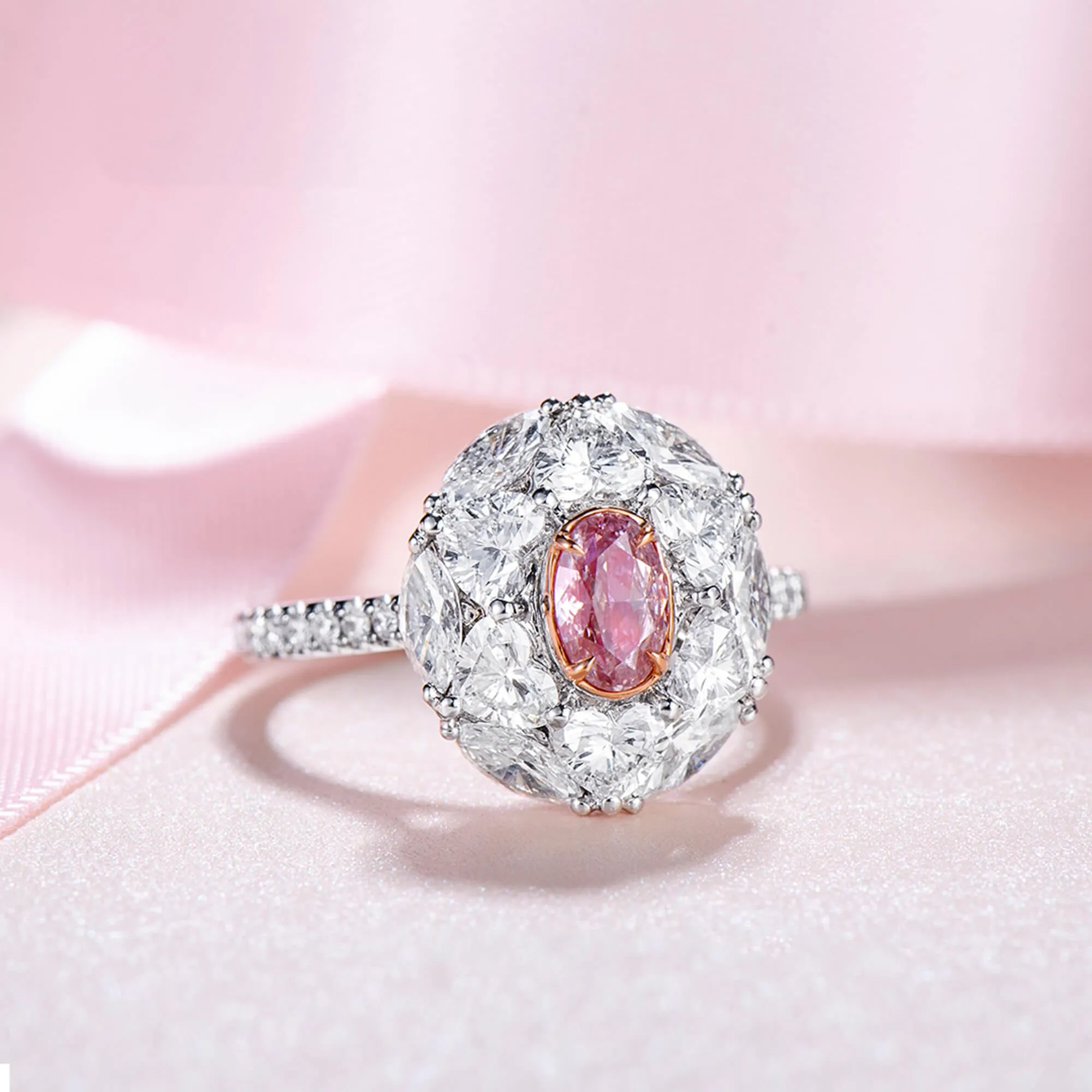 Light Pink Diamond Ring, 2.85 Ct. TW, Oval shape, GIA Certified,Rings Colored Diamond
