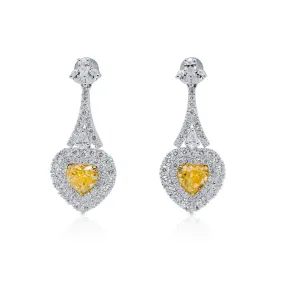 Light Yellow and White Diamond Earrings, 1.69 Ct. (3.27 Ct. TW), Heart shape,Earrings Diamond Yellow