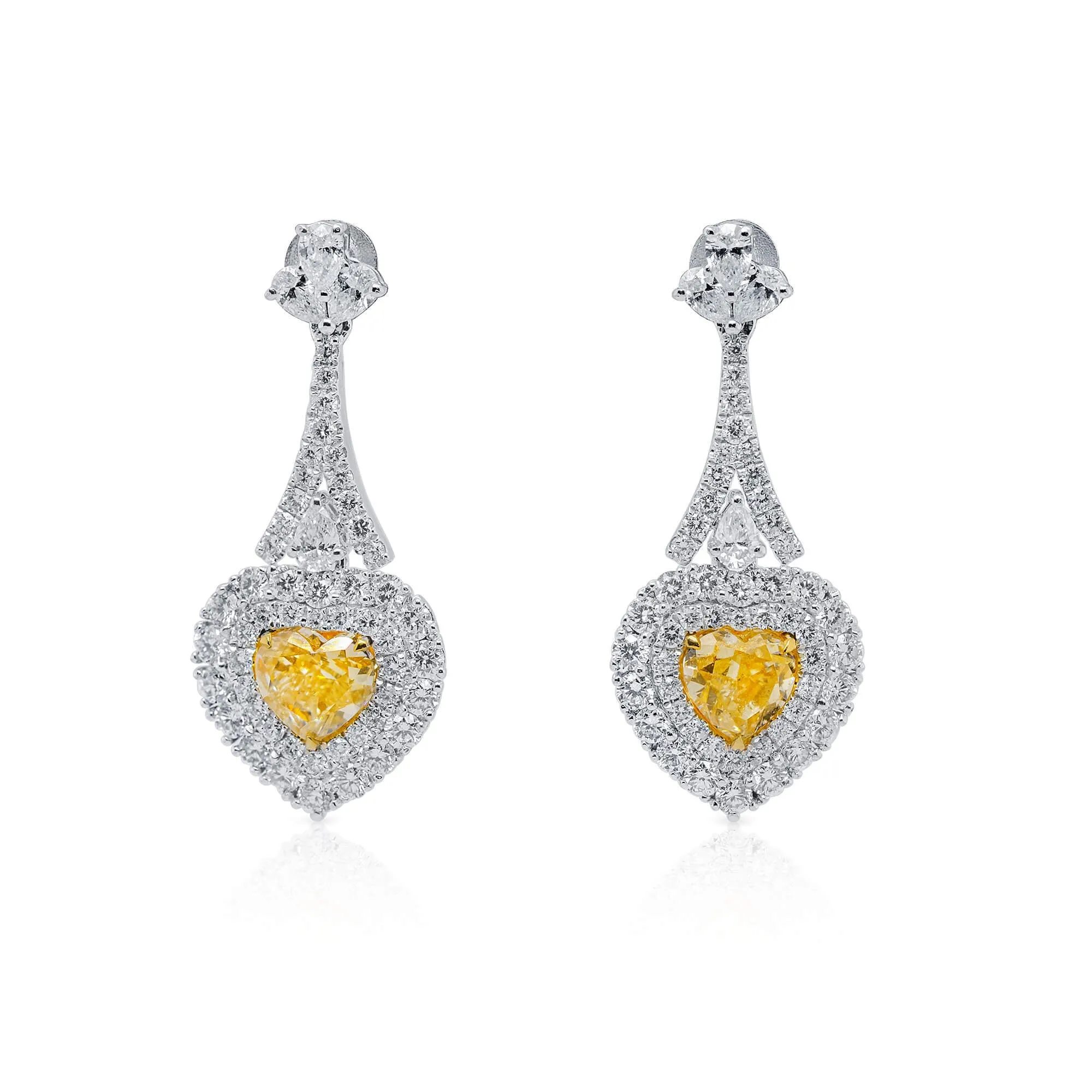 Light Yellow and White Diamond Earrings, 1.69 Ct. (3.27 Ct. TW), Heart shape,Earrings Diamond Yellow