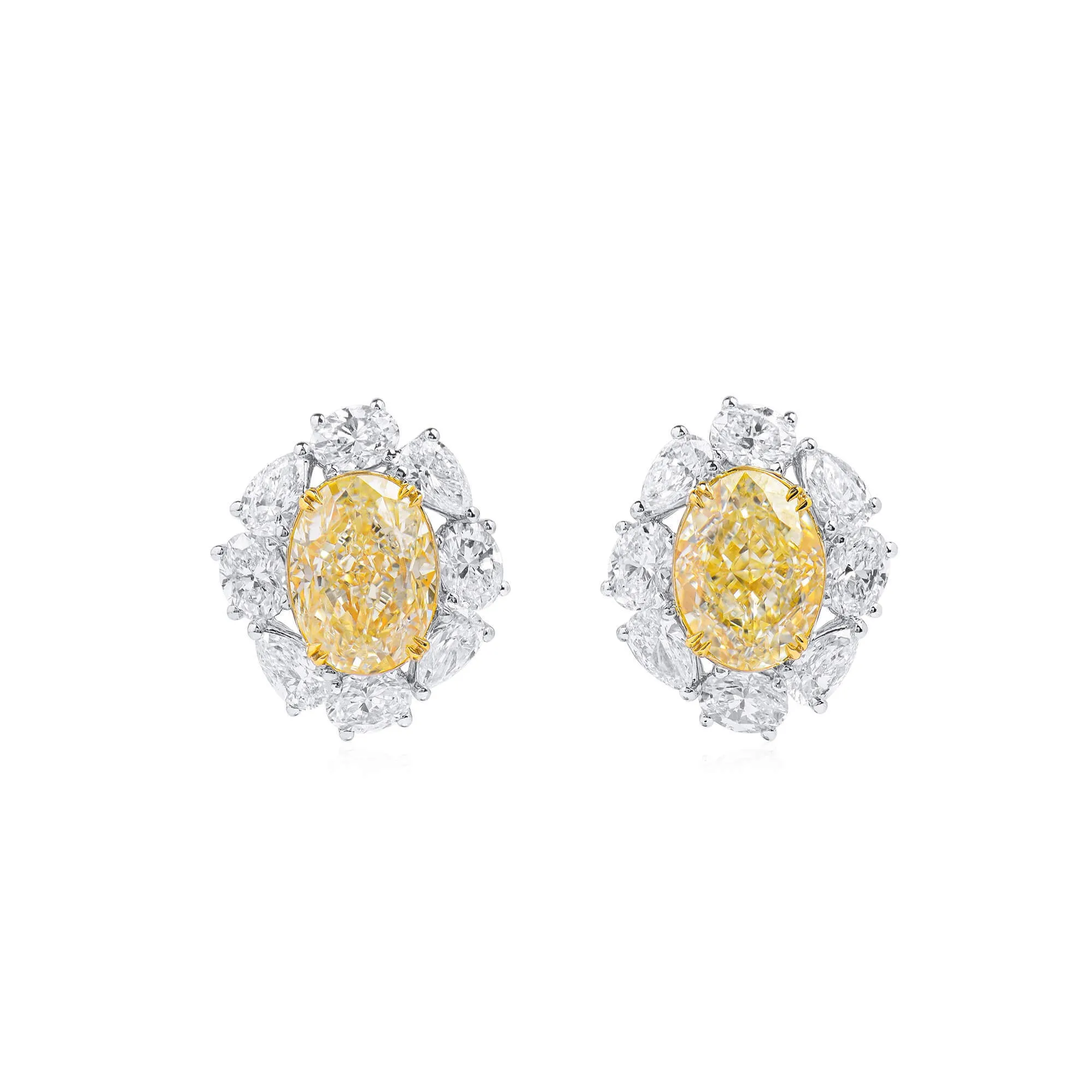 Light Yellow And White Diamond Earrings, 4.02 Ct. (6.08 Ct. TW), Oval Shape, JCEF05545205,Earrings Diamond Yellow