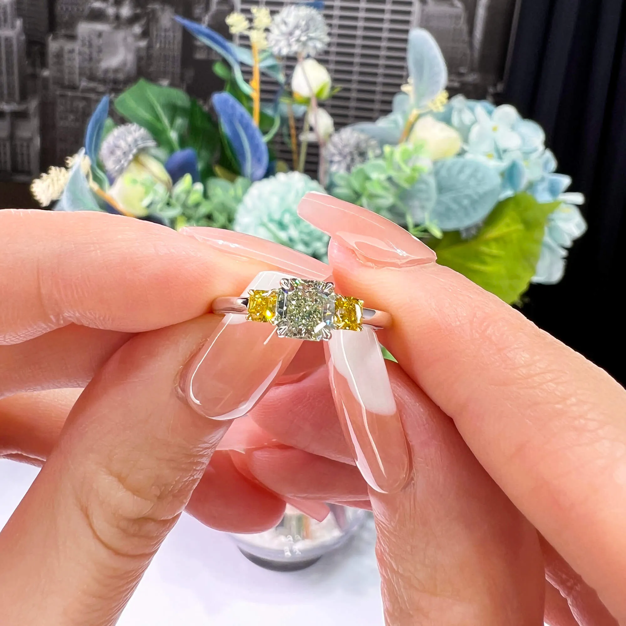 Light Yellow Green Diamond Ring, 0.83 Ct. (1.19 Ct. TW), Radiant Shape, 3135873796,Rings Colored Diamond